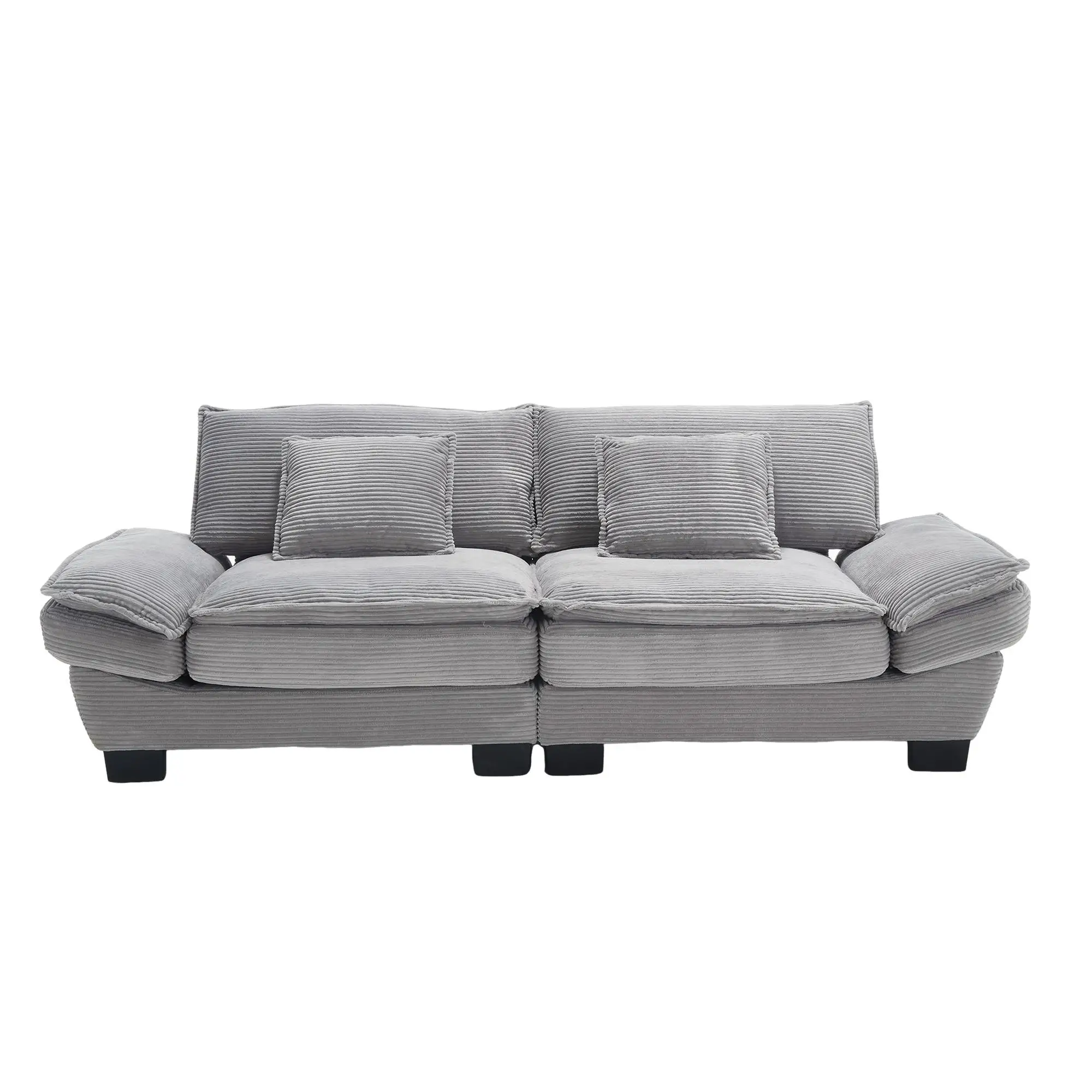 Corduroy Sofa 224 x 81 x 81cm - Light Grey - 2
