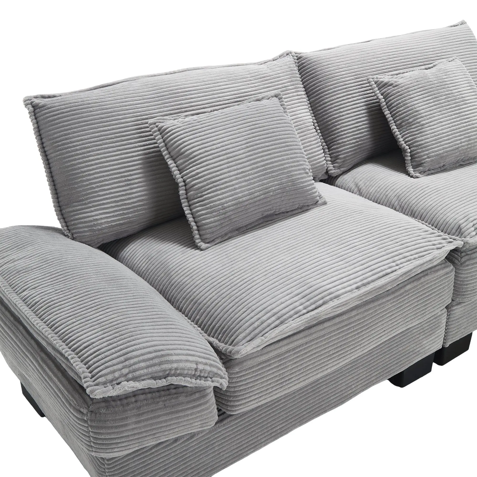 Corduroy Sofa 224 x 81 x 81cm - Light Grey - 10