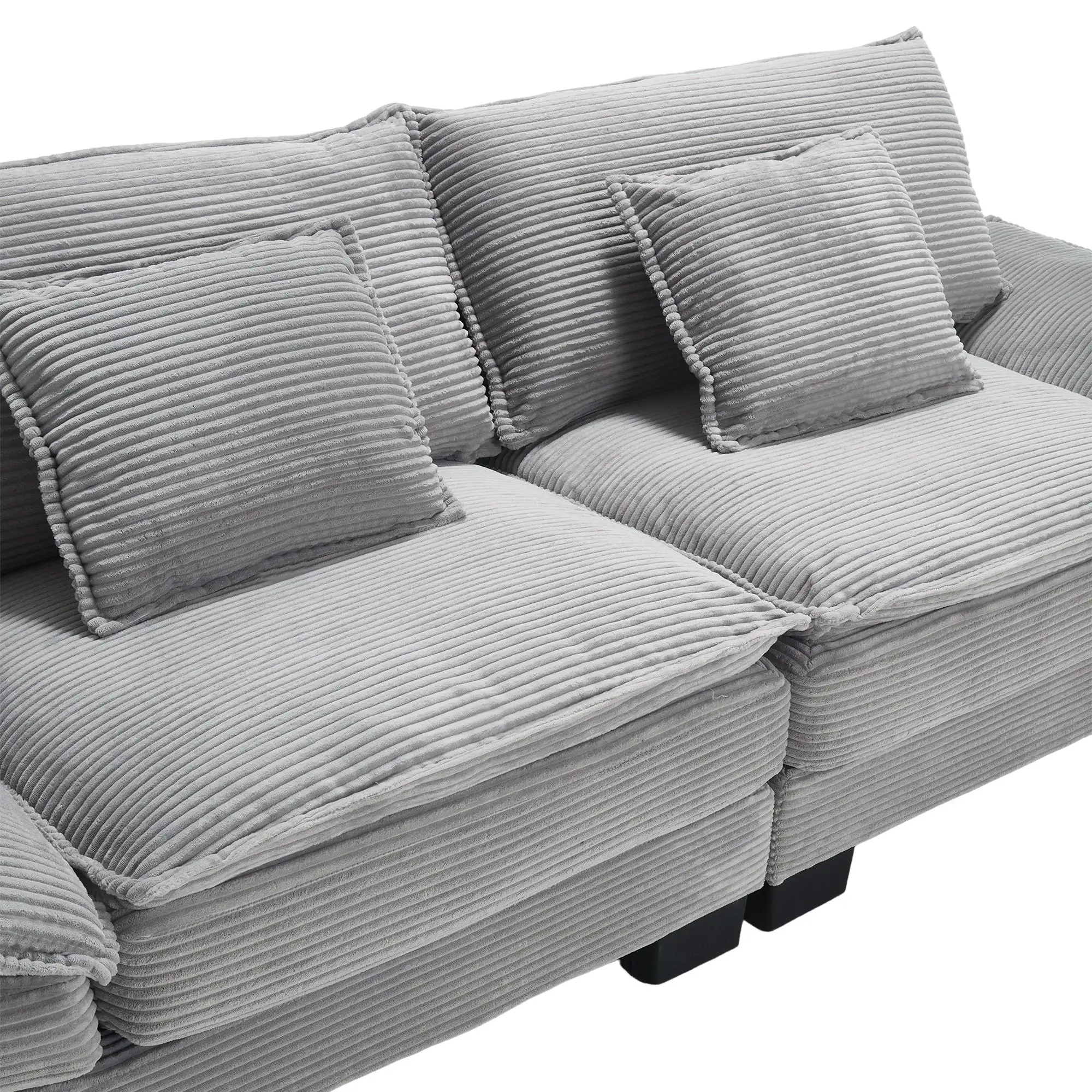 Corduroy Sofa 224 x 81 x 81cm - Light Grey - 11