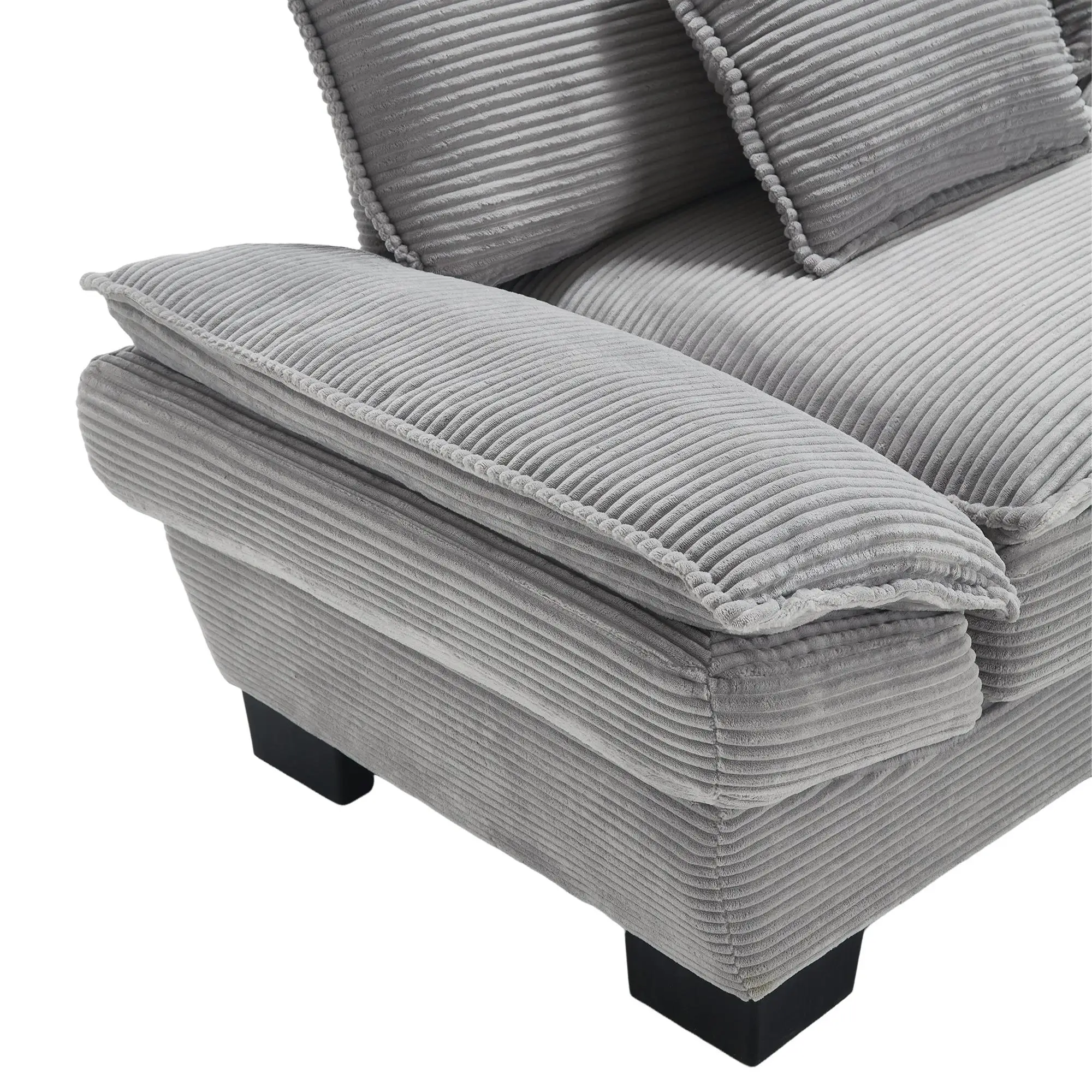 Corduroy Sofa 224 x 81 x 81cm - Light Grey - 12