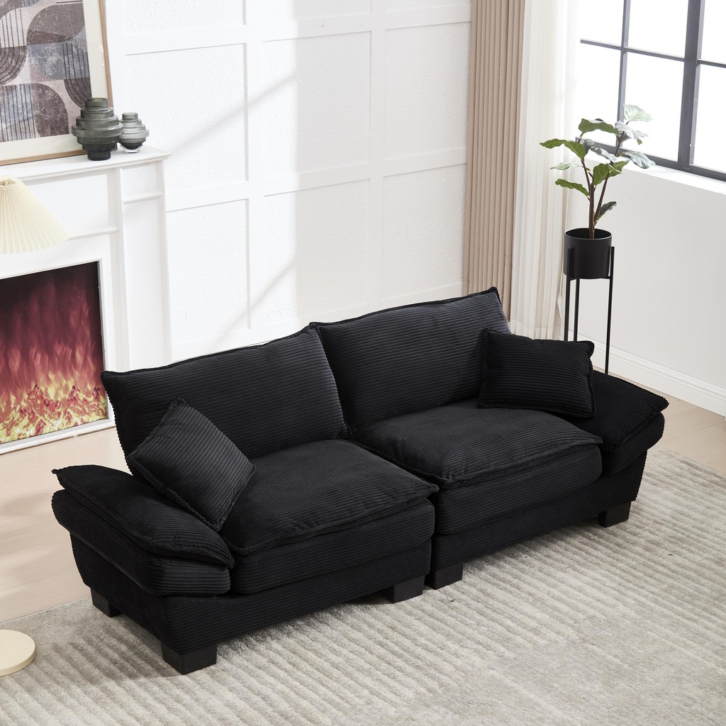Corduroy Sofa 224 x 81 x 81cm - Black - 1