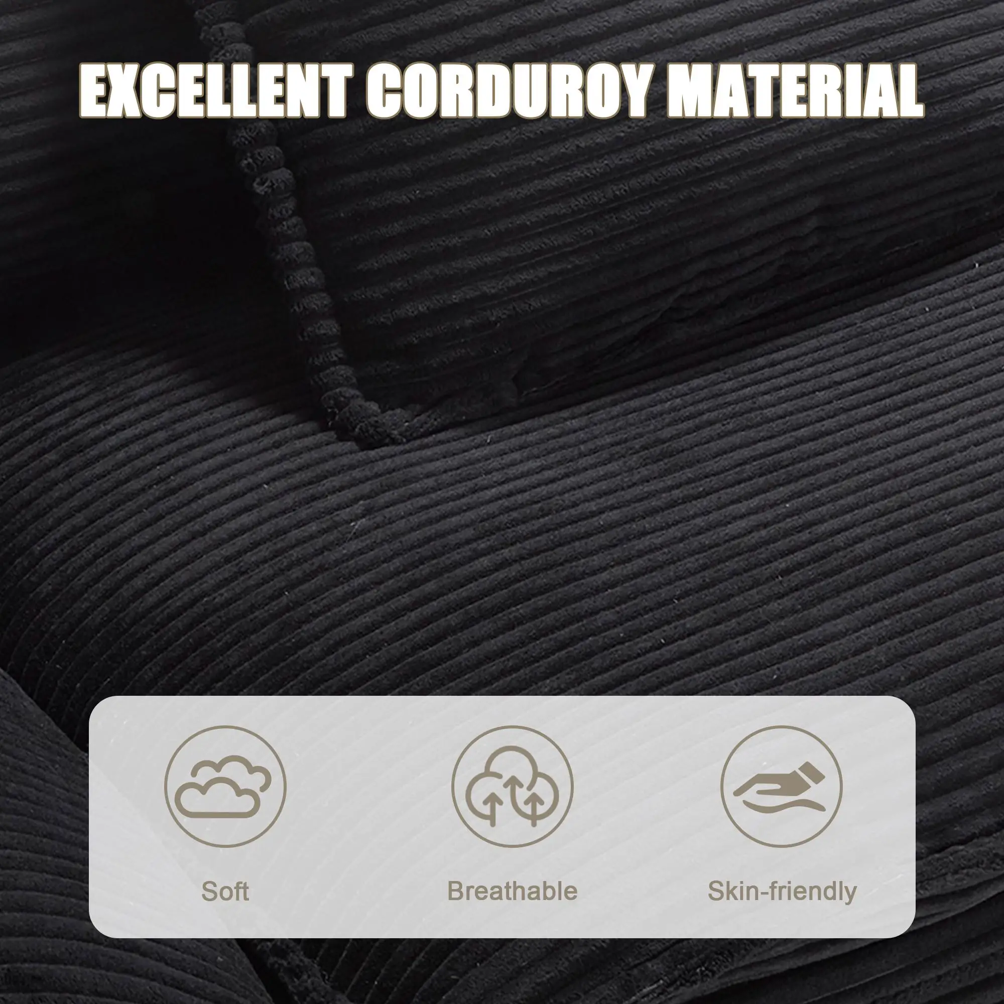 Corduroy Sofa 224 x 81 x 81cm - Black - 8