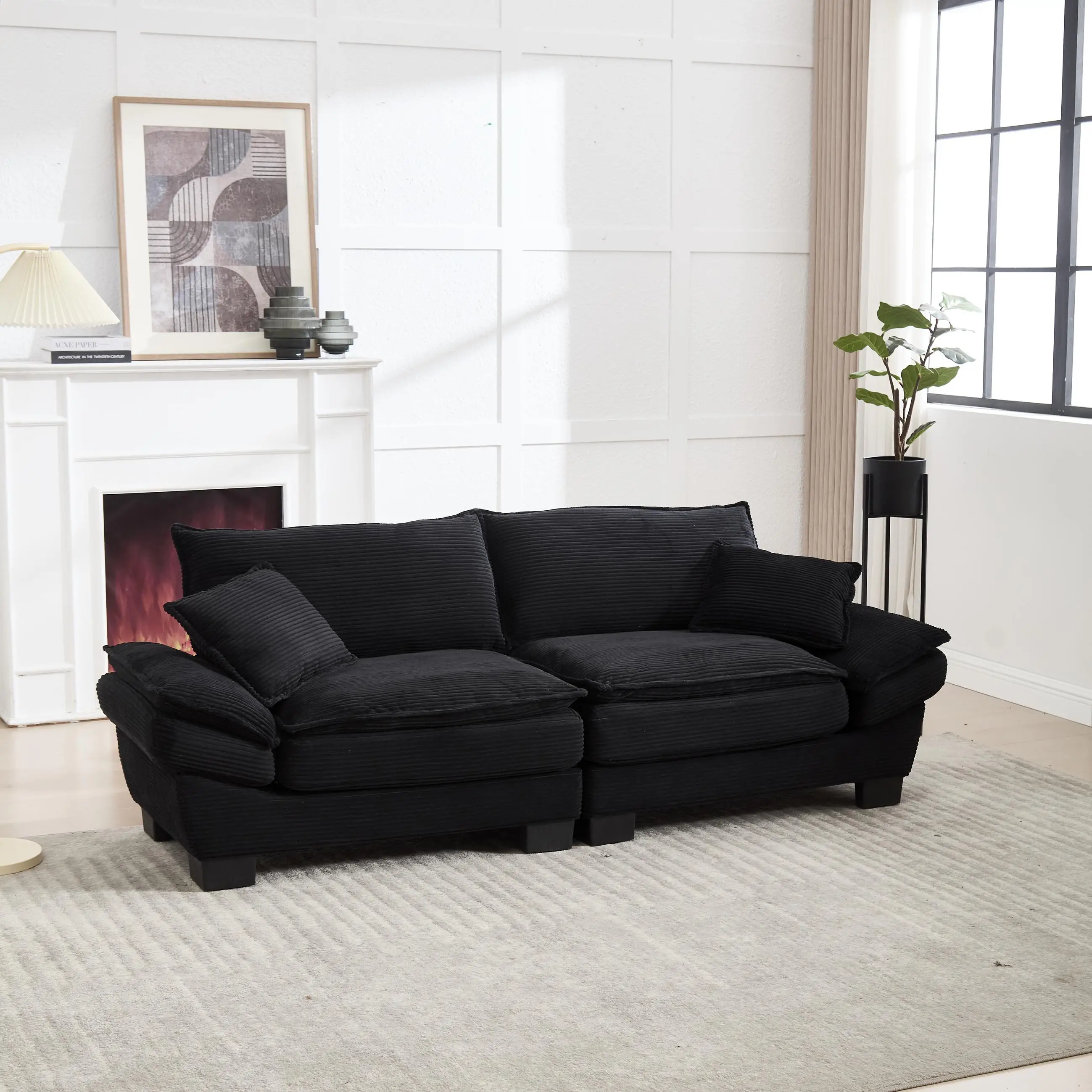Corduroy Sofa 224 x 81 x 81cm - Black - 9