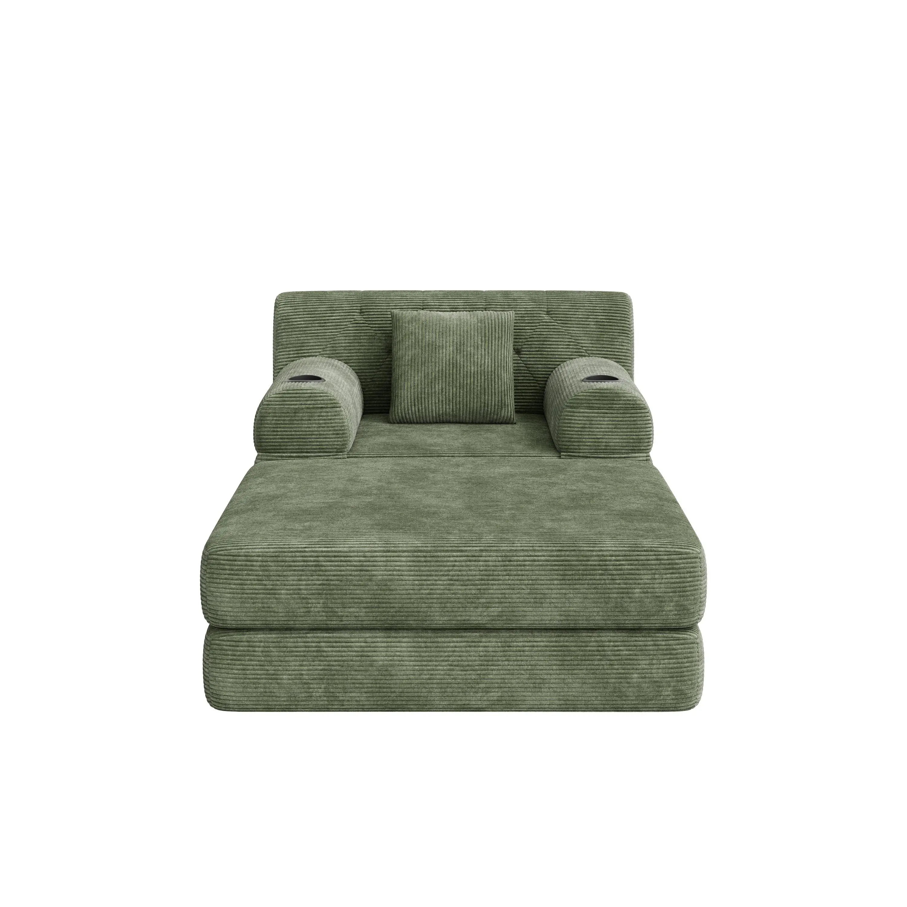 1 Seater Corduroy Sofa Bed 107 x 162 x 81cm - Green - 2