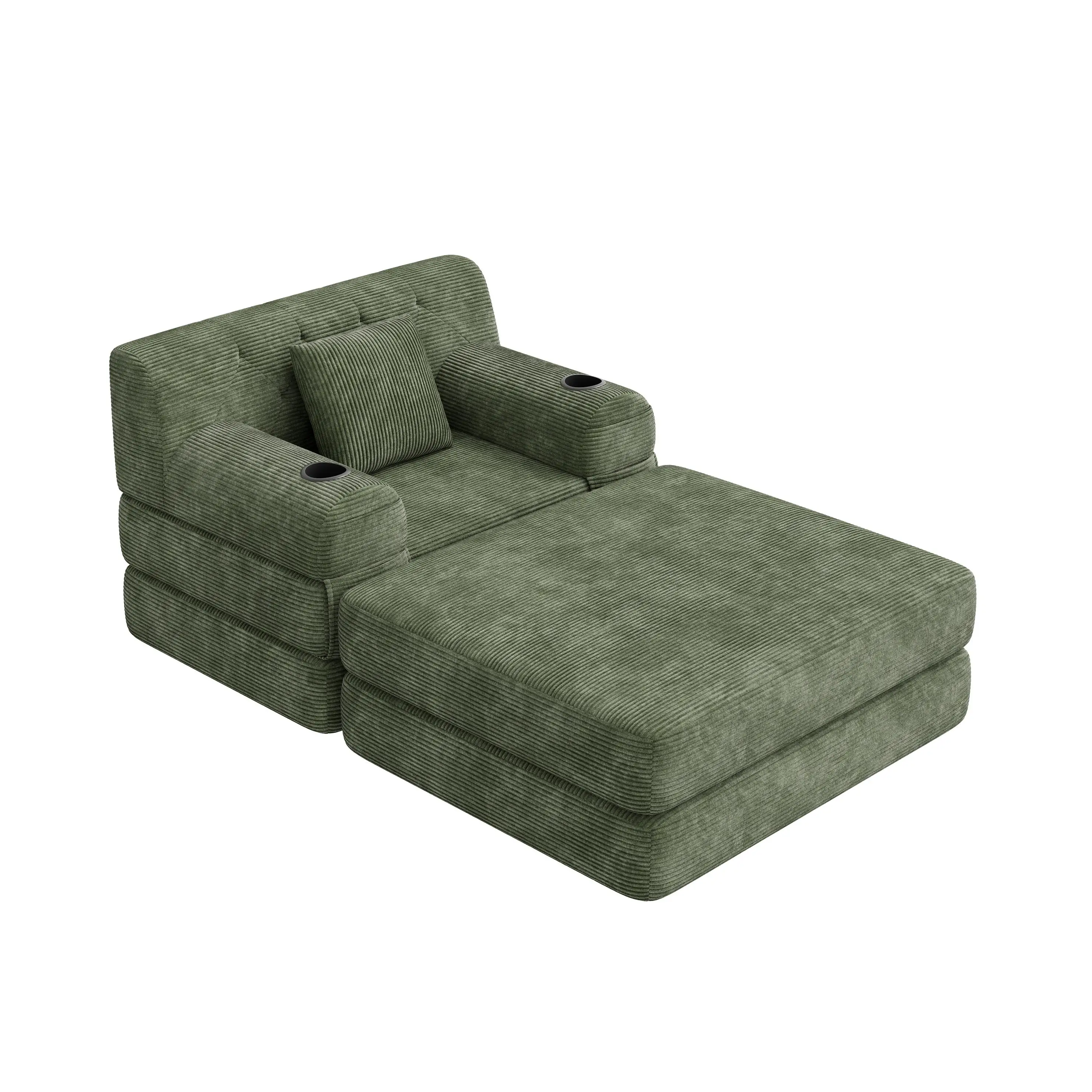 1 Seater Corduroy Sofa Bed 107 x 162 x 81cm - Green - 10