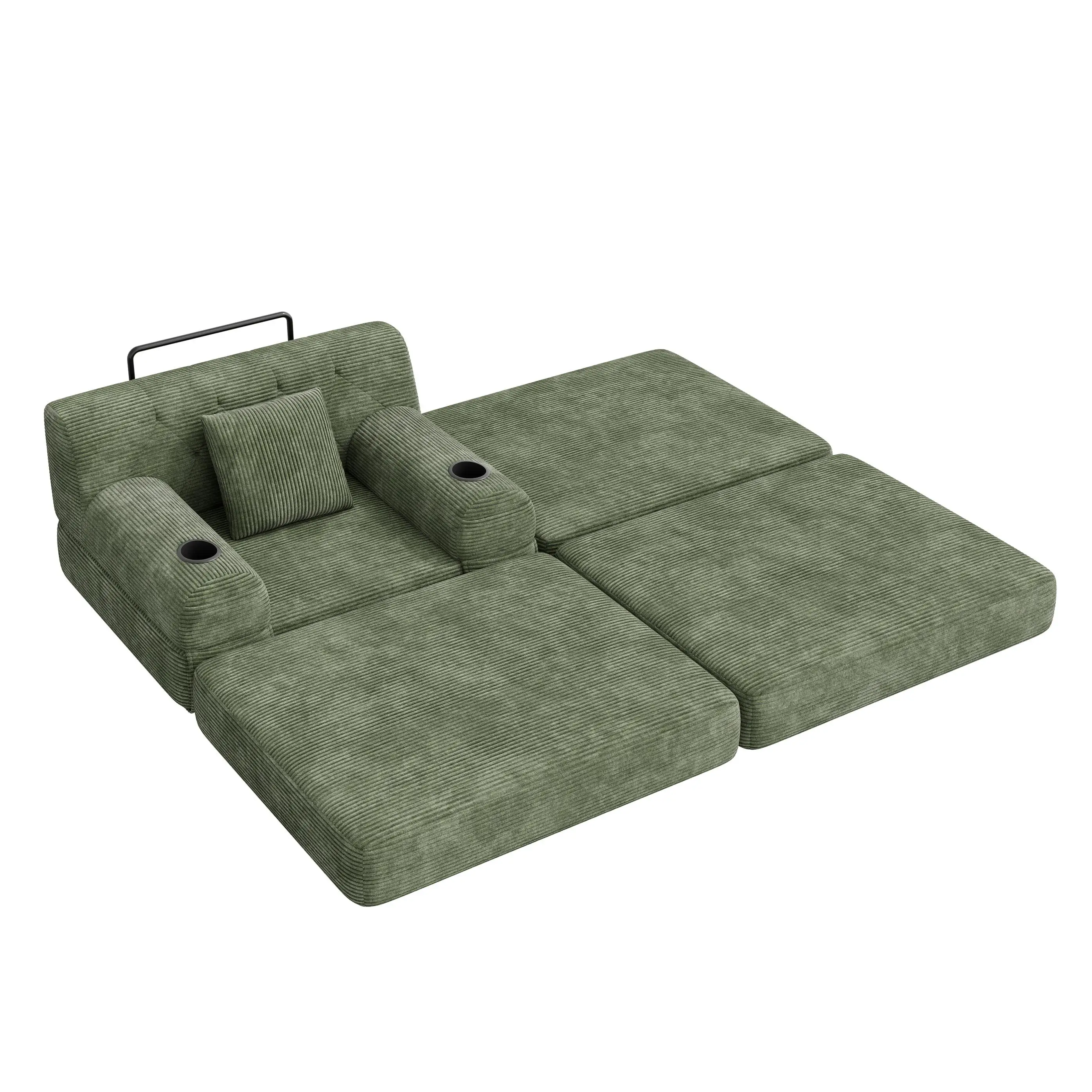 1 Seater Corduroy Sofa Bed 107 x 162 x 81cm - Green - 11