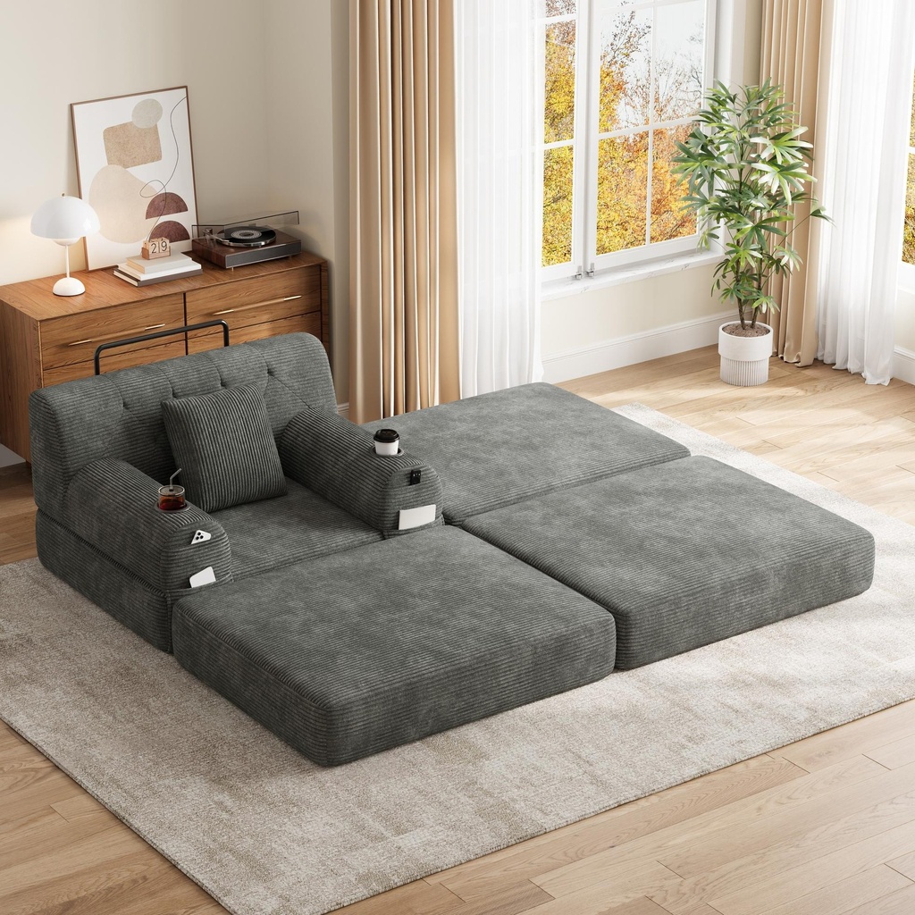 1 Seater Corduroy Sofa Bed 107 x 162 x 81cm - Dark Grey - 1