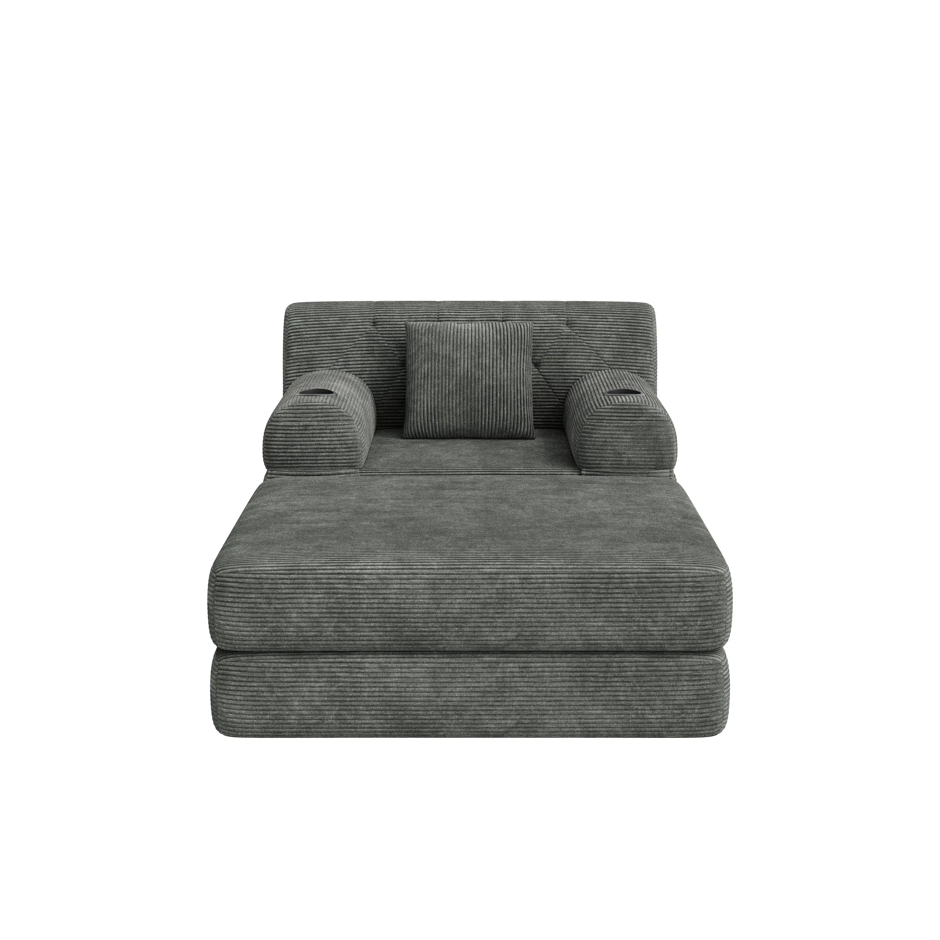 1 Seater Corduroy Sofa Bed 107 x 162 x 81cm - Dark Grey - 2