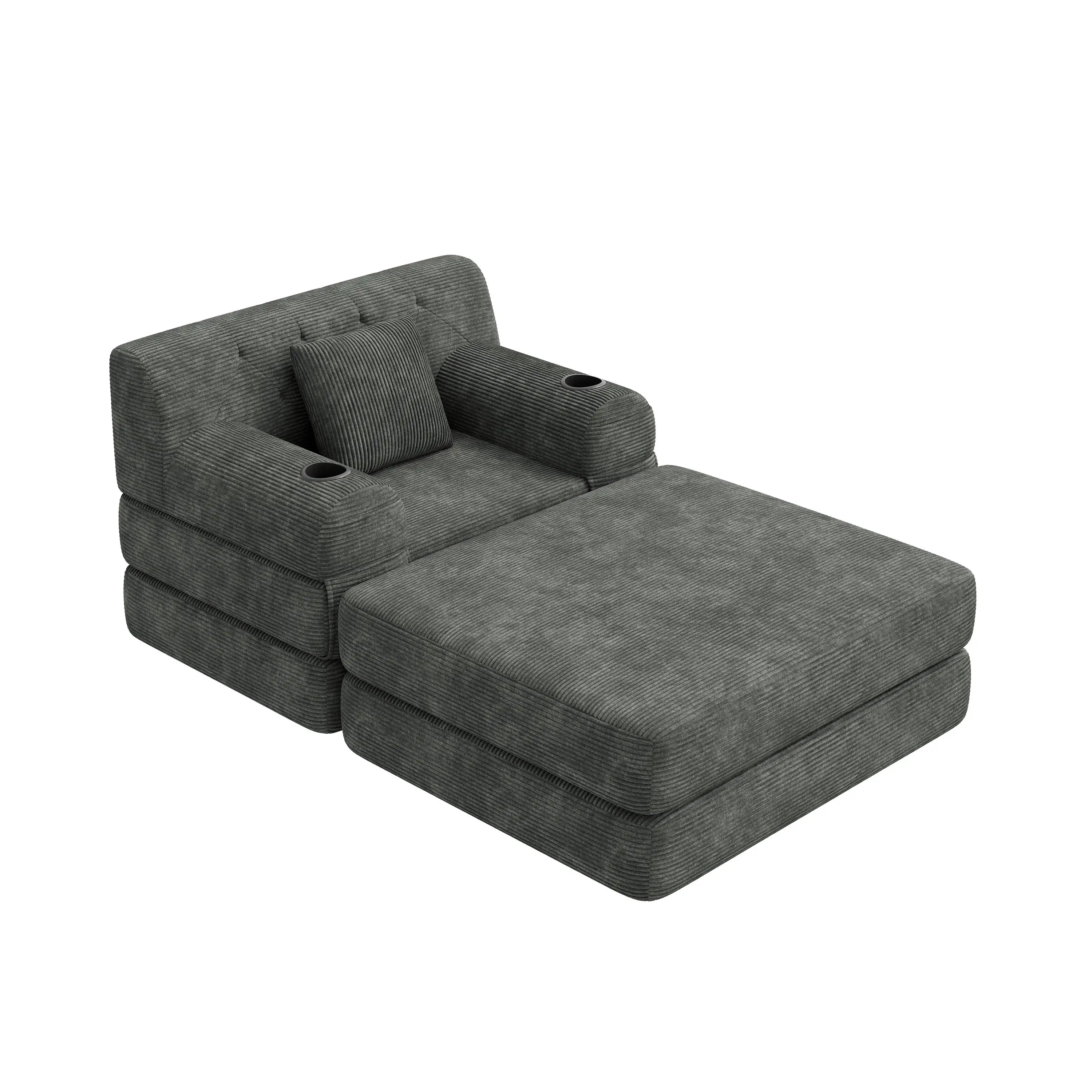 1 Seater Corduroy Sofa Bed 107 x 162 x 81cm - Dark Grey - 10
