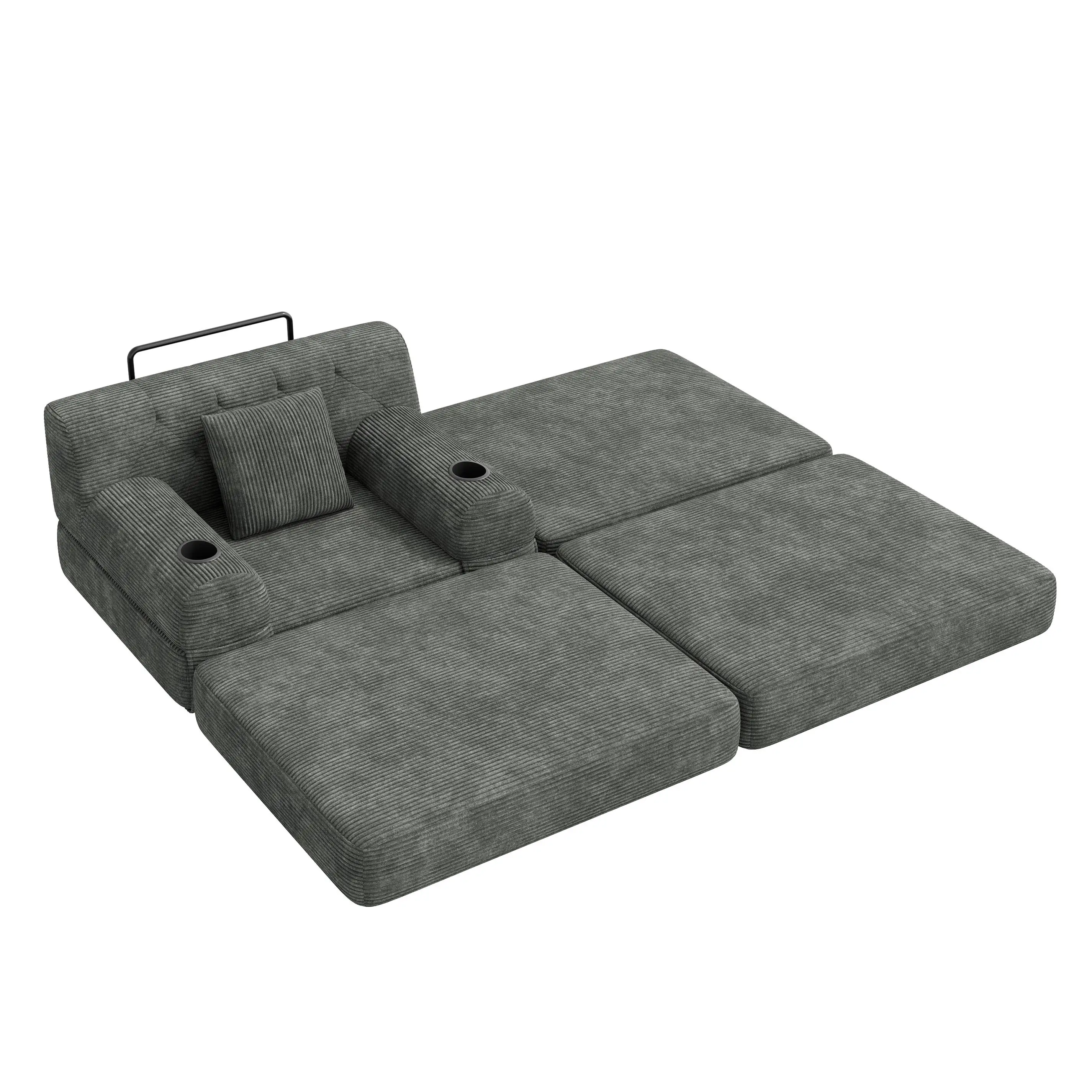 1 Seater Corduroy Sofa Bed 107 x 162 x 81cm - Dark Grey - 11