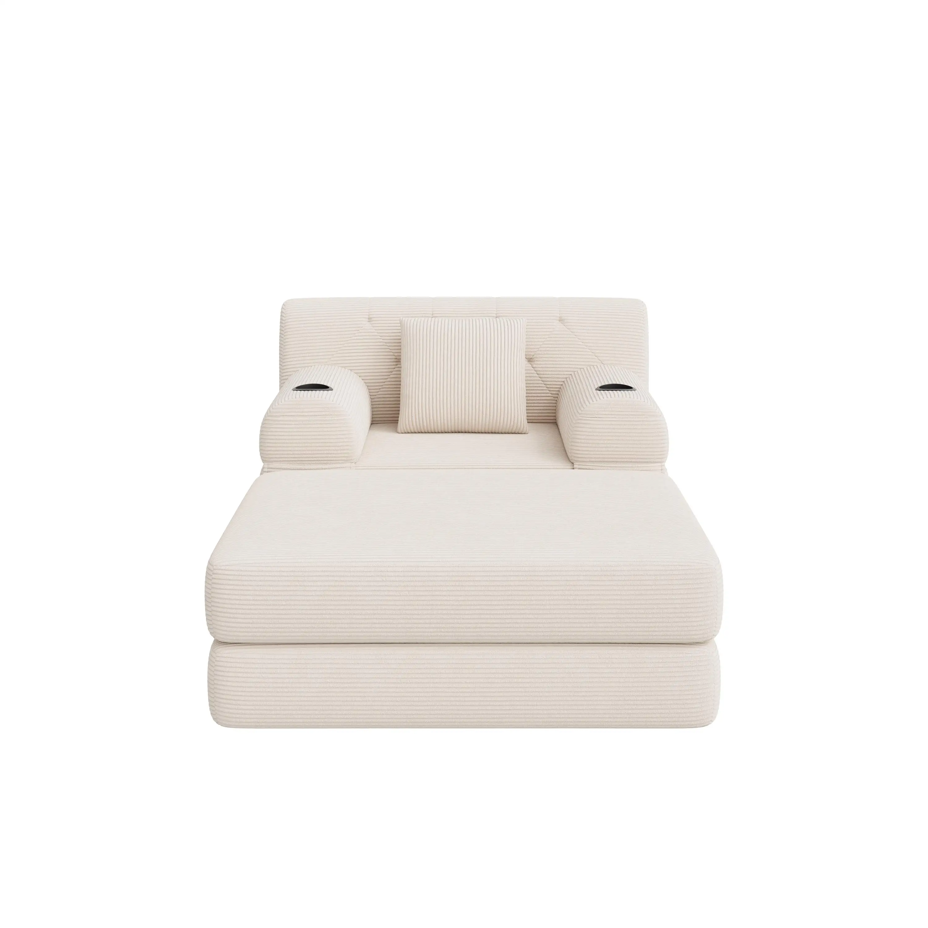 1 Seater Corduroy Sofa Bed 107 x 162 x 81cm - Beige - 2