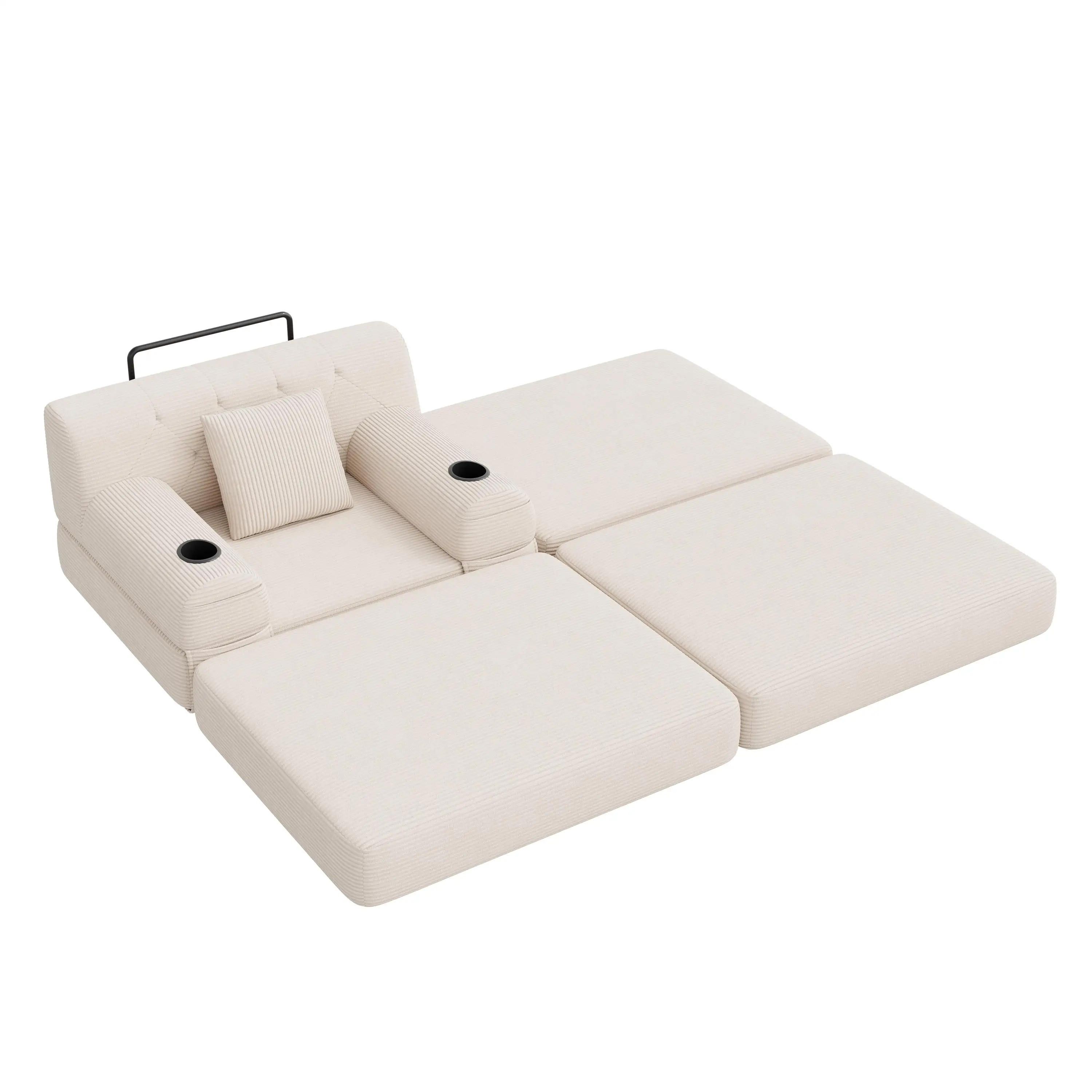 1 Seater Corduroy Sofa Bed 107 x 162 x 81cm - Beige - 10
