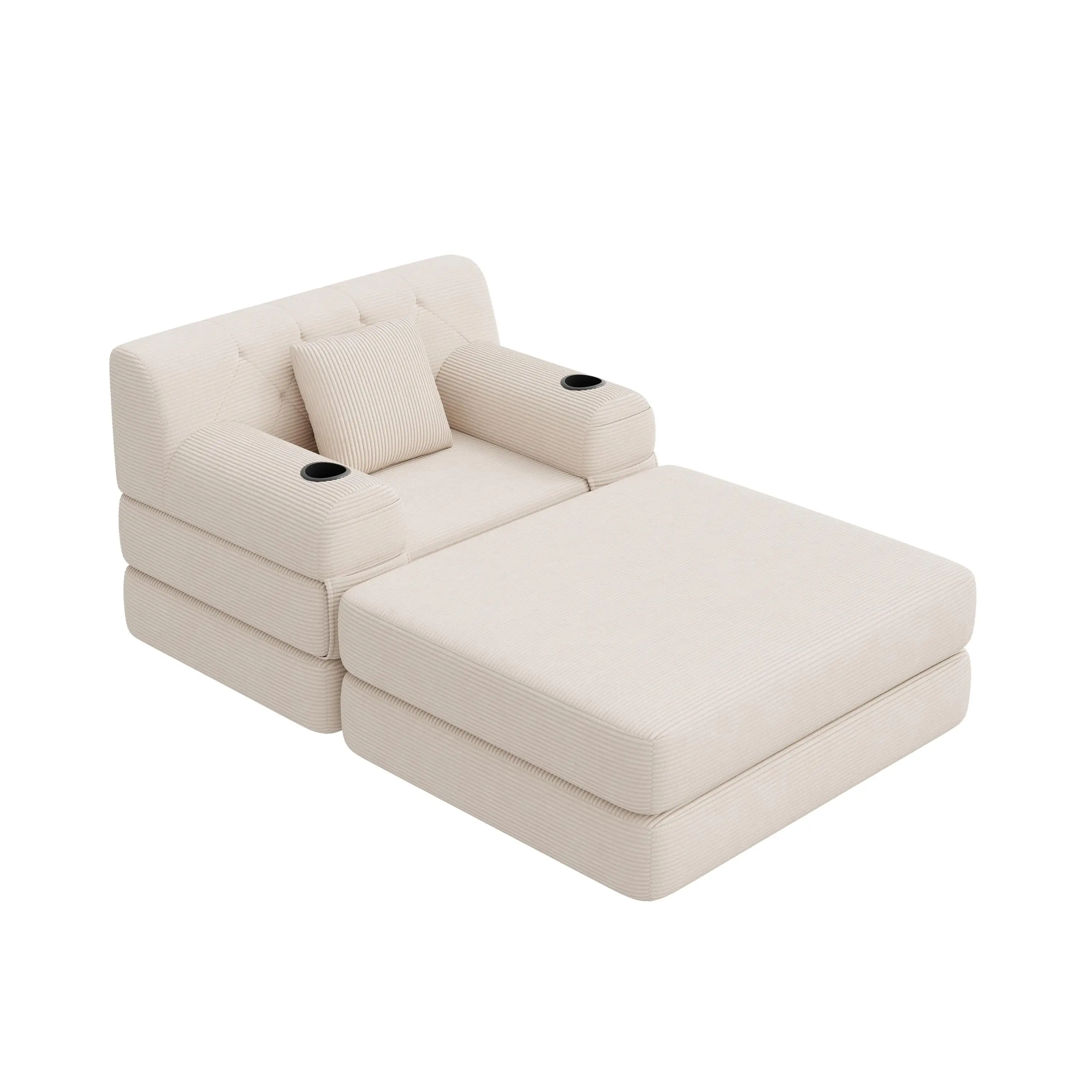 1 Seater Corduroy Sofa Bed 107 x 162 x 81cm - Beige - 11