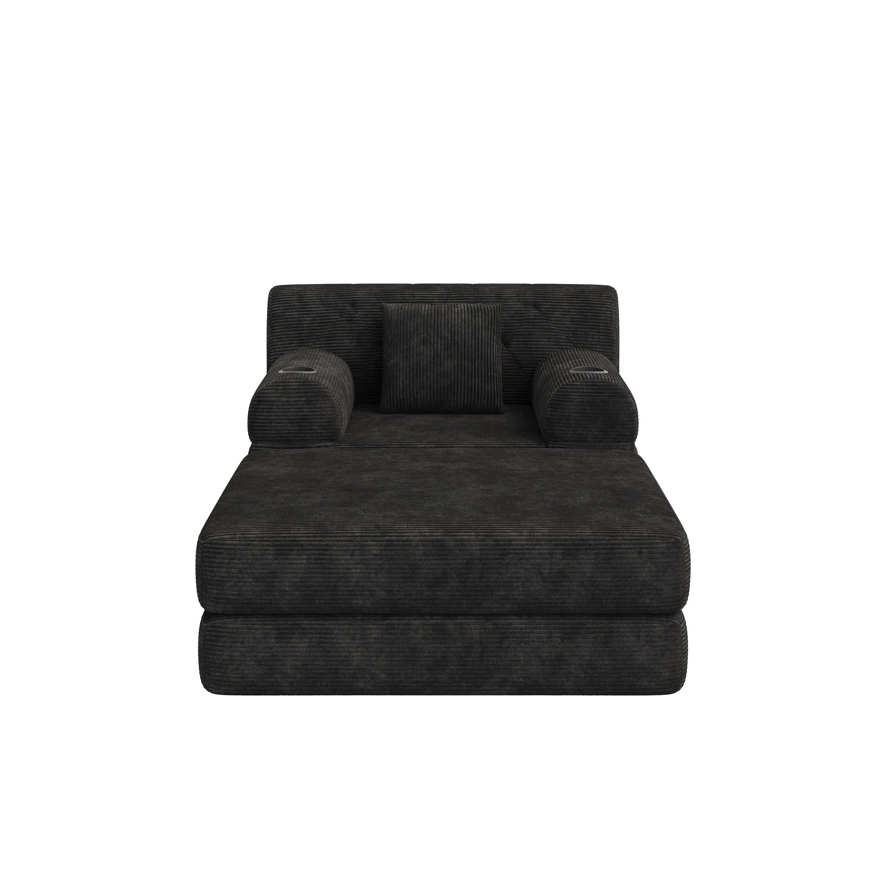 1 Seater Corduroy Sofa Bed 107 x 162 x 81cm - Black - 2