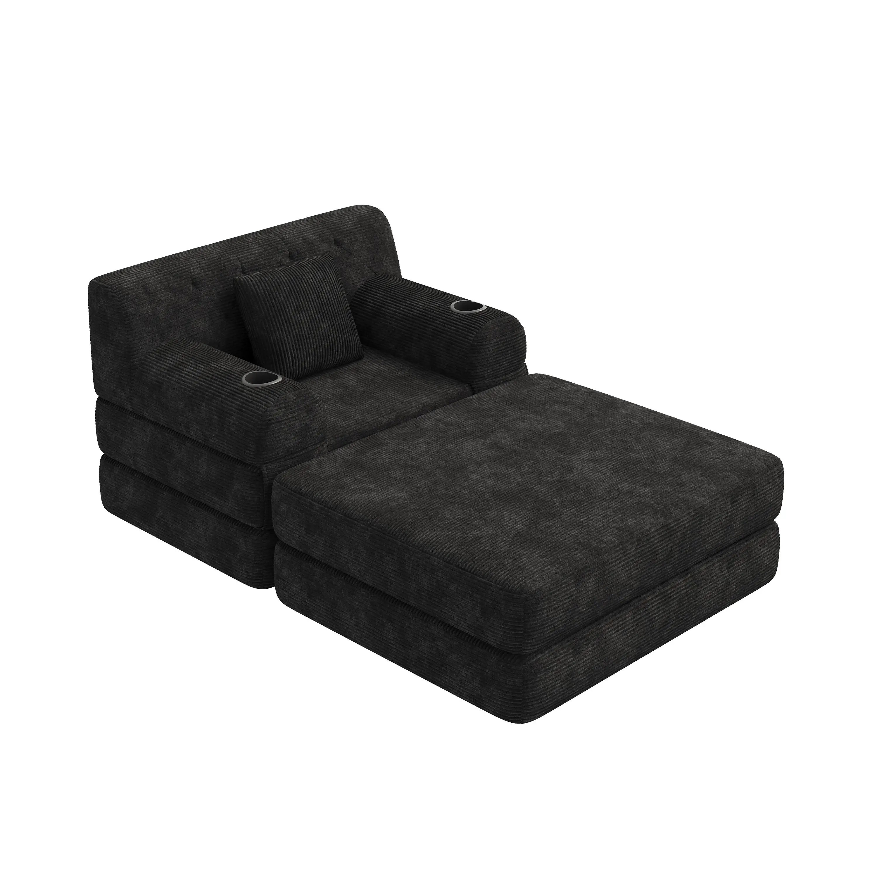 1 Seater Corduroy Sofa Bed 107 x 162 x 81cm - Black - 10