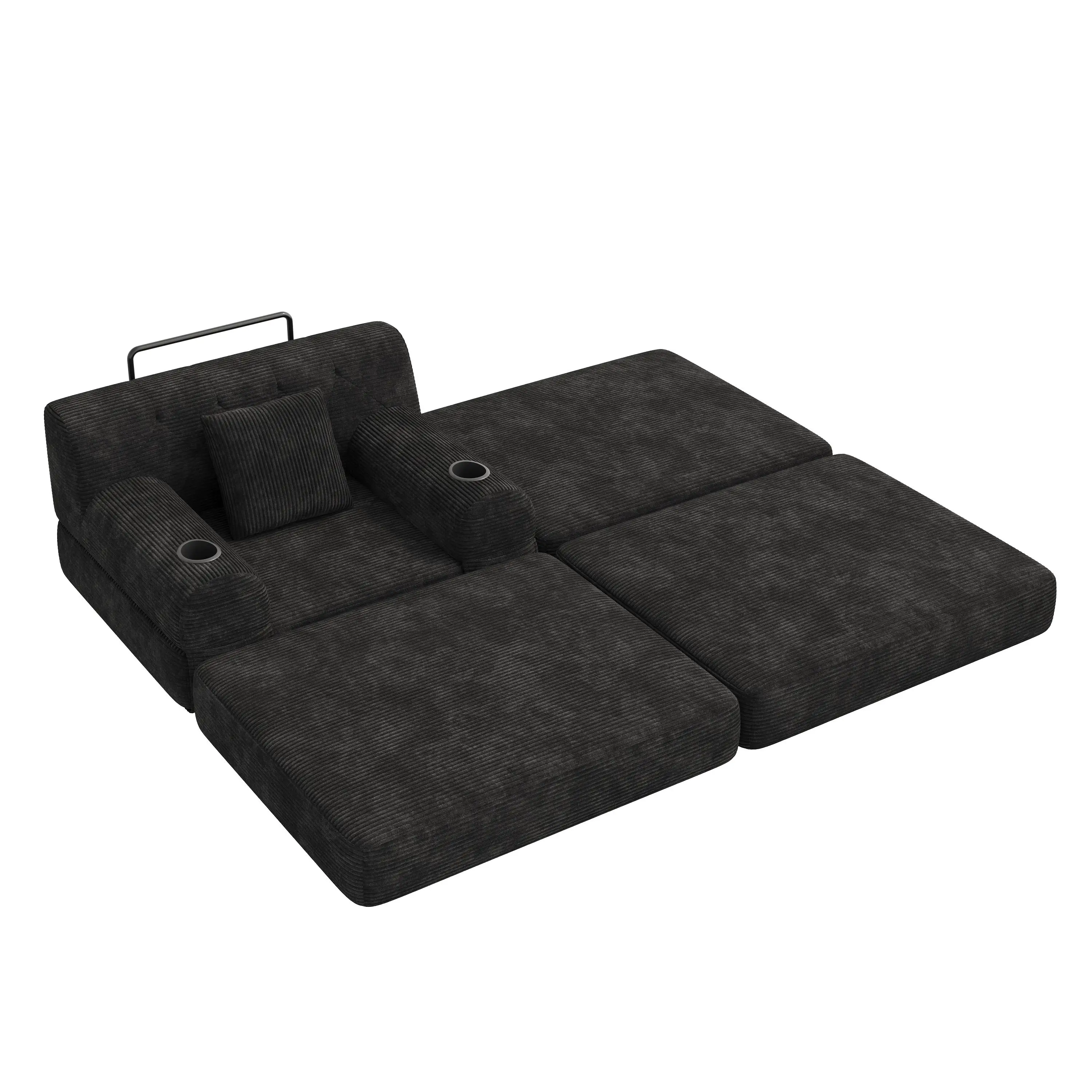 1 Seater Corduroy Sofa Bed 107 x 162 x 81cm - Black - 11