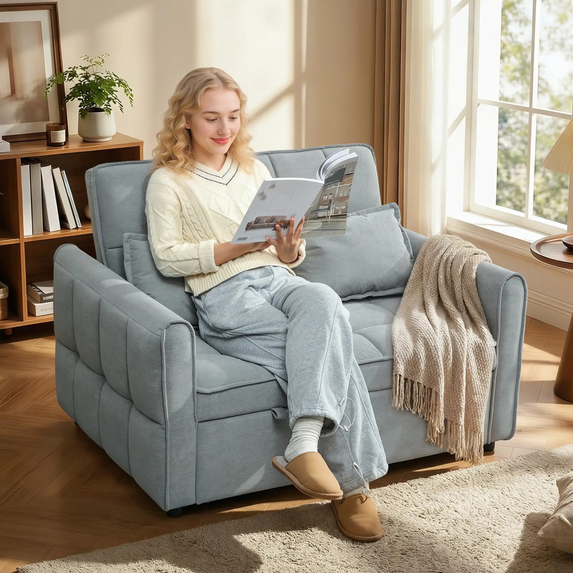 2 Seater Velvet Sofa Bed 124.5 x 86.5 x 88cm - Grey - 2