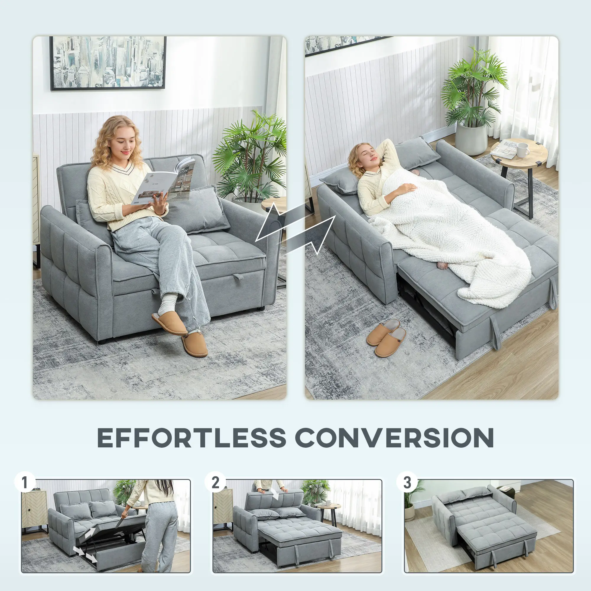 2 Seater Velvet Sofa Bed 124.5 x 86.5 x 88cm - Grey - 4