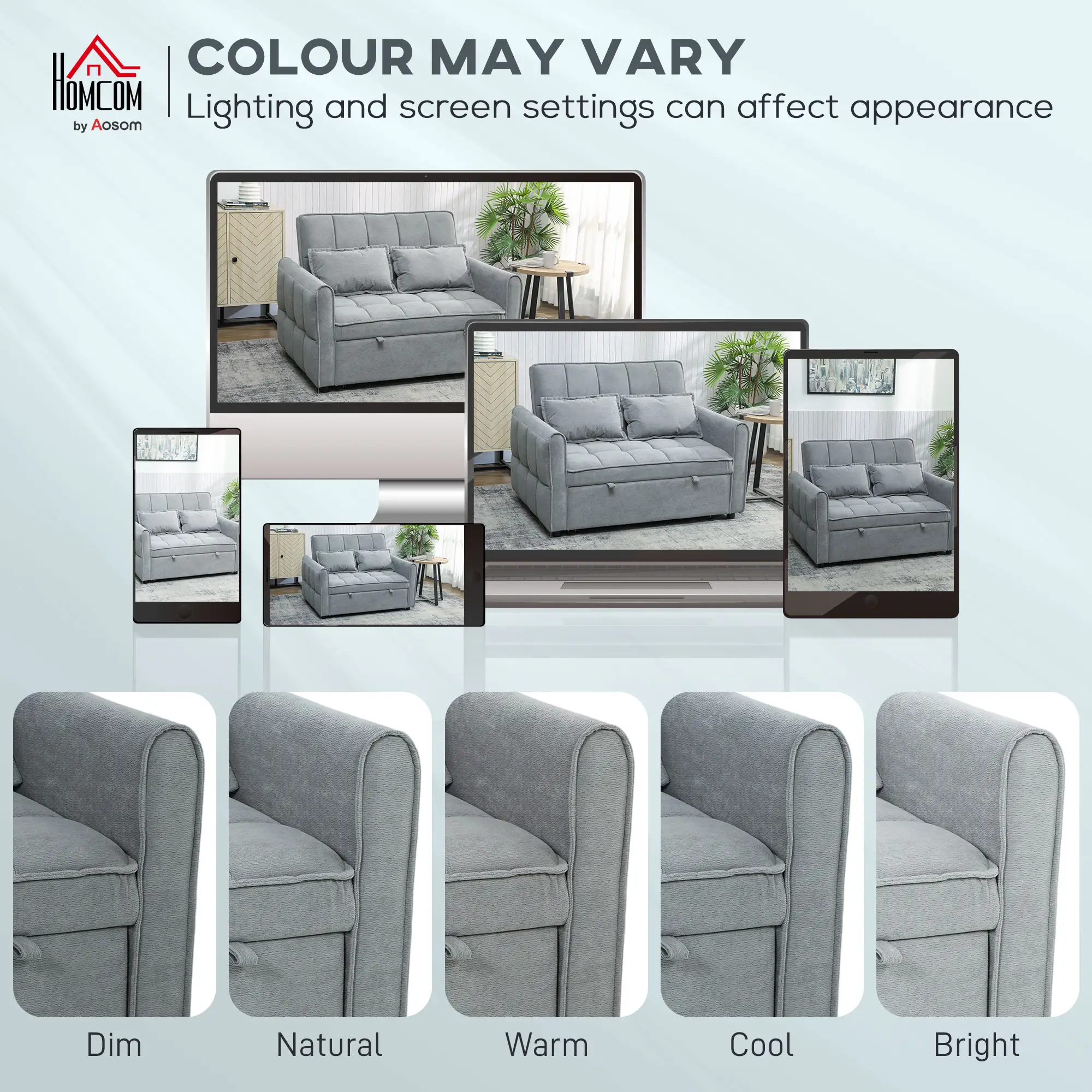 2 Seater Velvet Sofa Bed 124.5 x 86.5 x 88cm - Grey - 7