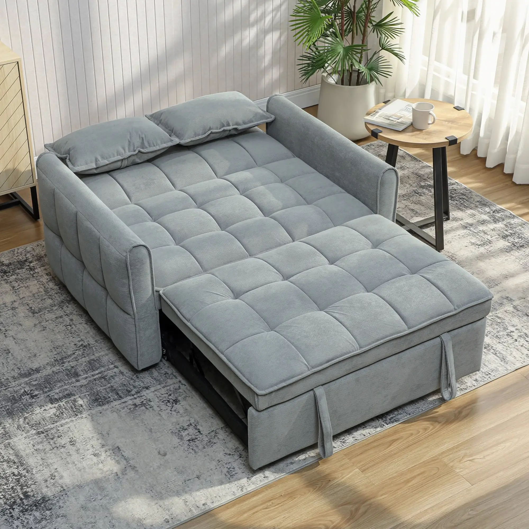 2 Seater Velvet Sofa Bed 124.5 x 86.5 x 88cm - Grey - 11