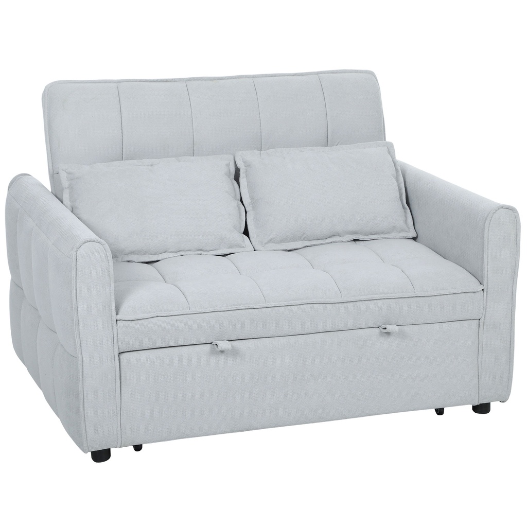 2 Seater Velvet Sofa Bed 124.5 x 86.5 x 88cm - Light Grey - 1