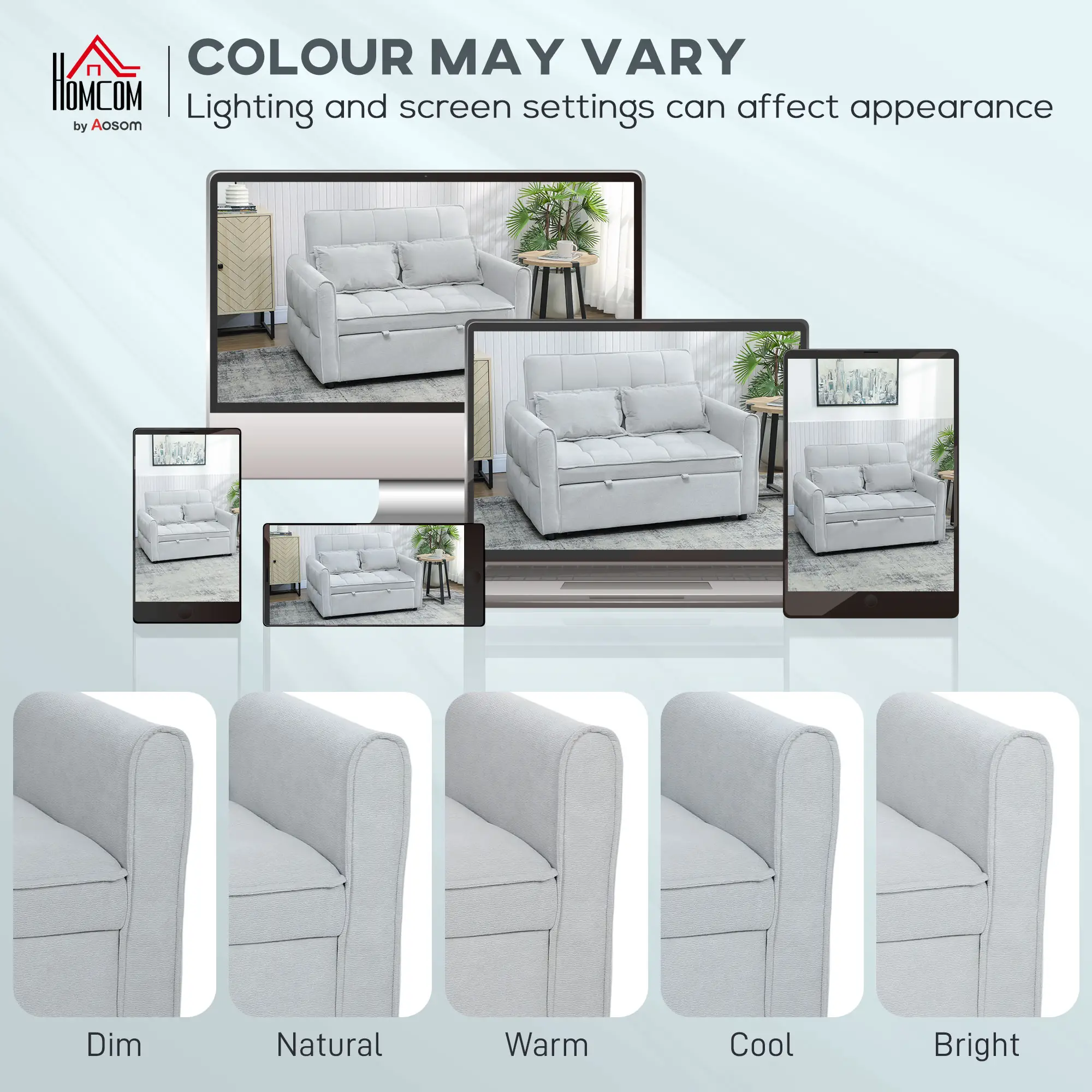 2 Seater Velvet Sofa Bed 124.5 x 86.5 x 88cm - Light Grey - 7