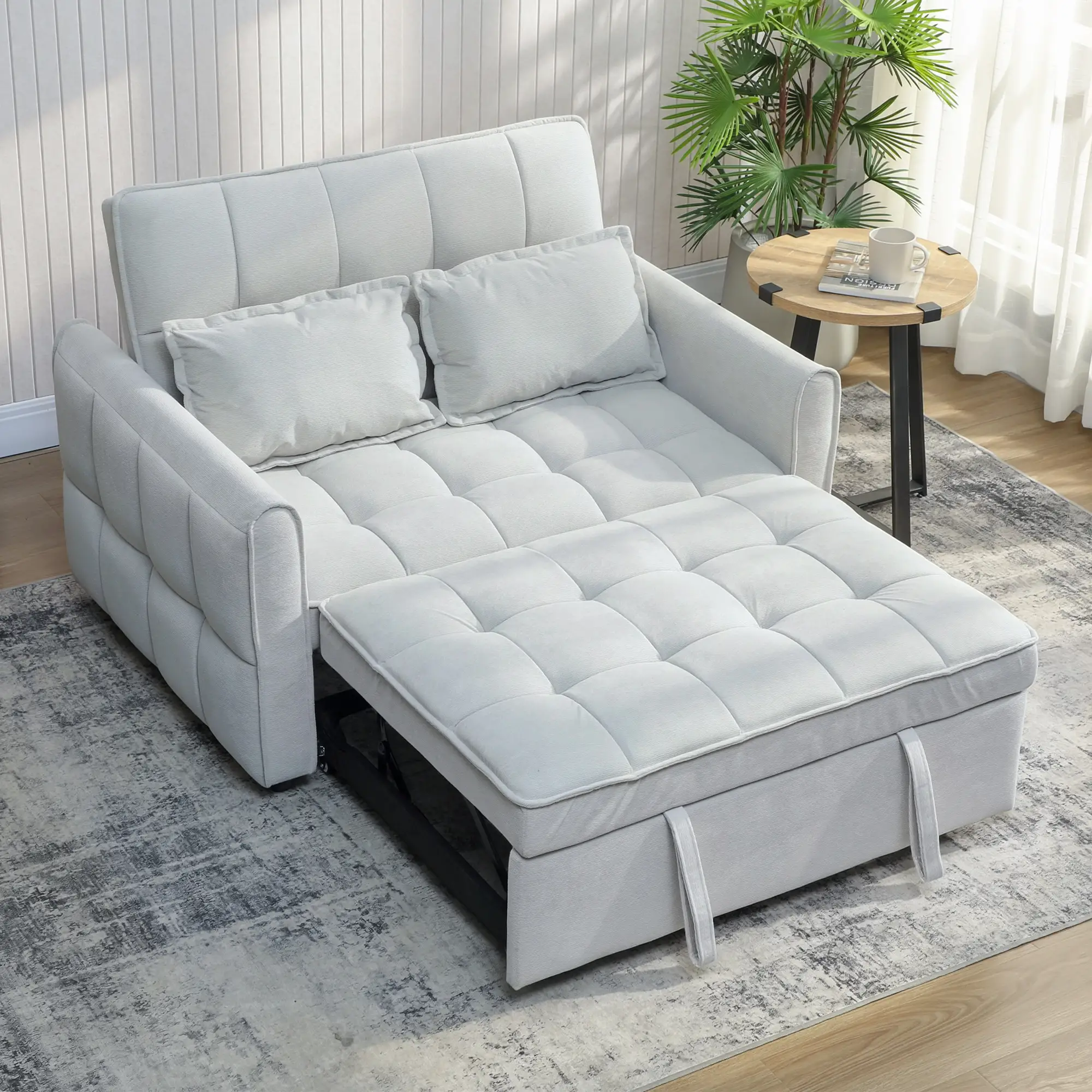 2 Seater Velvet Sofa Bed 124.5 x 86.5 x 88cm - Light Grey - 12