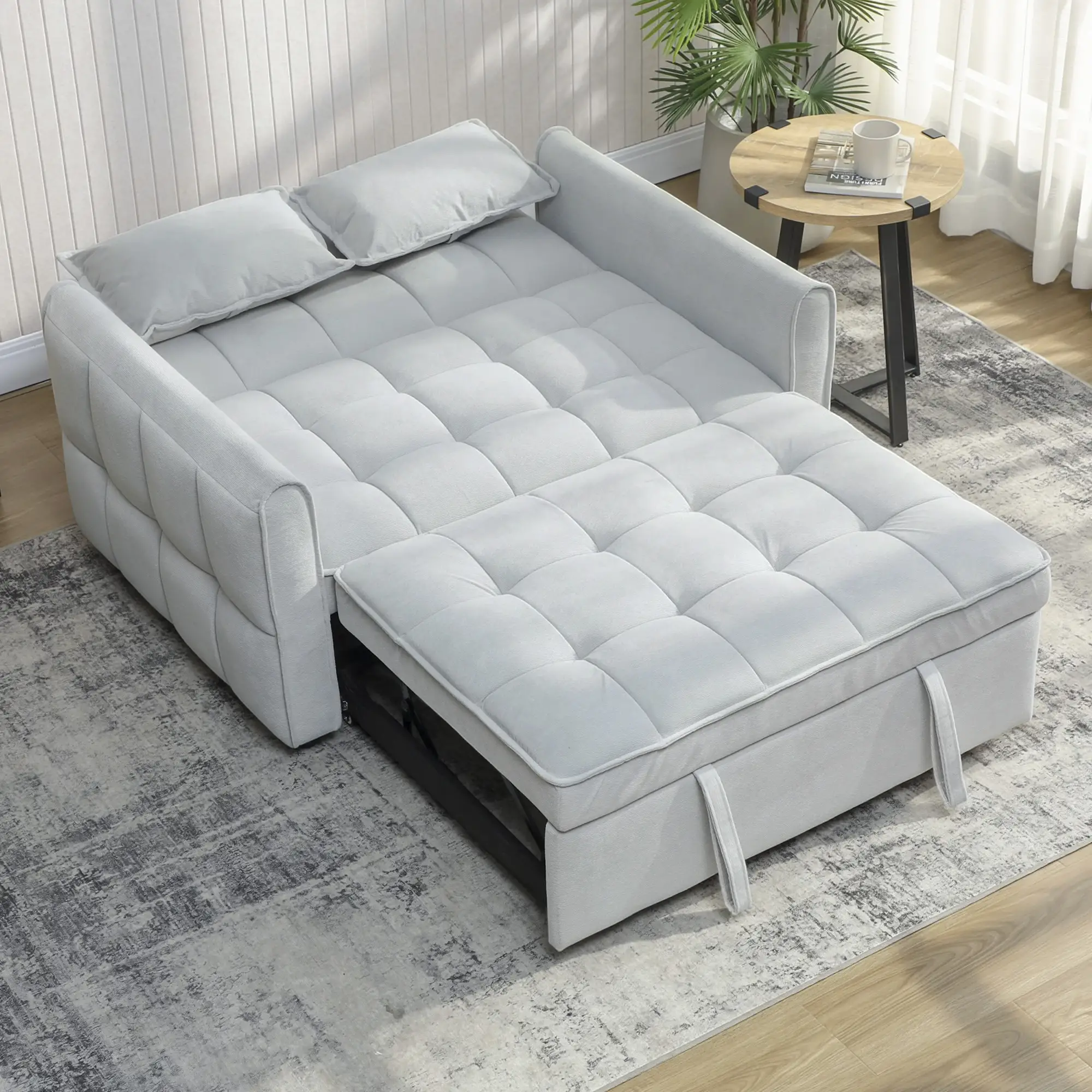2 Seater Velvet Sofa Bed 124.5 x 86.5 x 88cm - Light Grey - 14