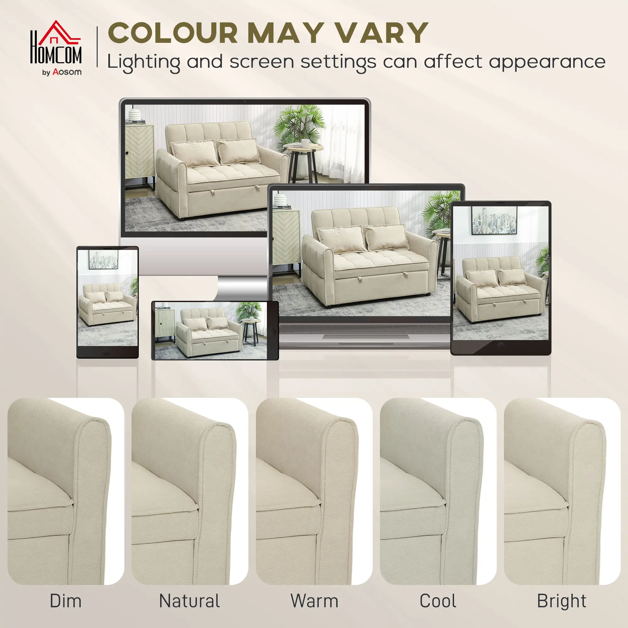 2 Seater Velvet Sofa Bed 124.5 x 86.5 x 88cm - Light Brown - 7