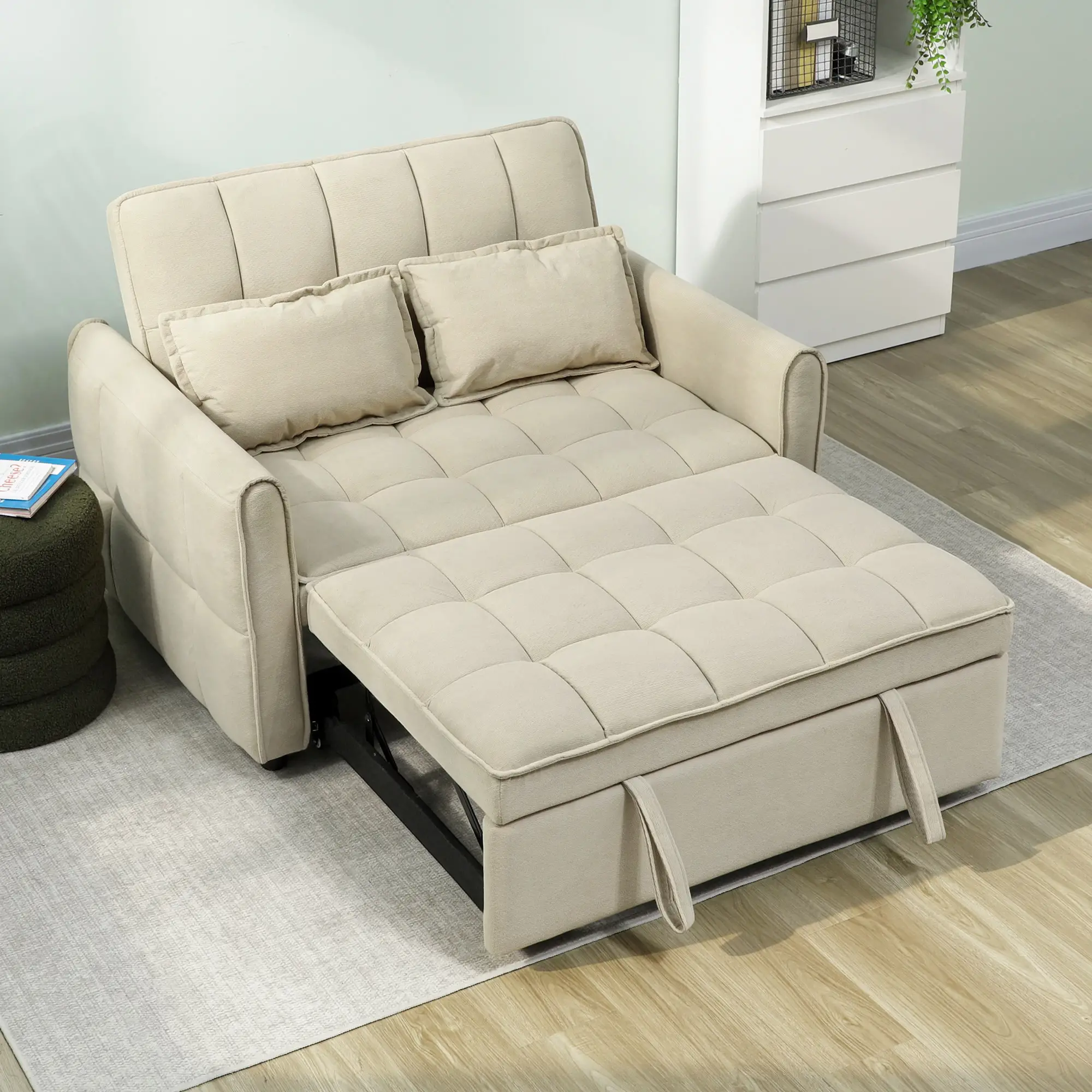 2 Seater Velvet Sofa Bed 124.5 x 86.5 x 88cm - Light Brown - 8