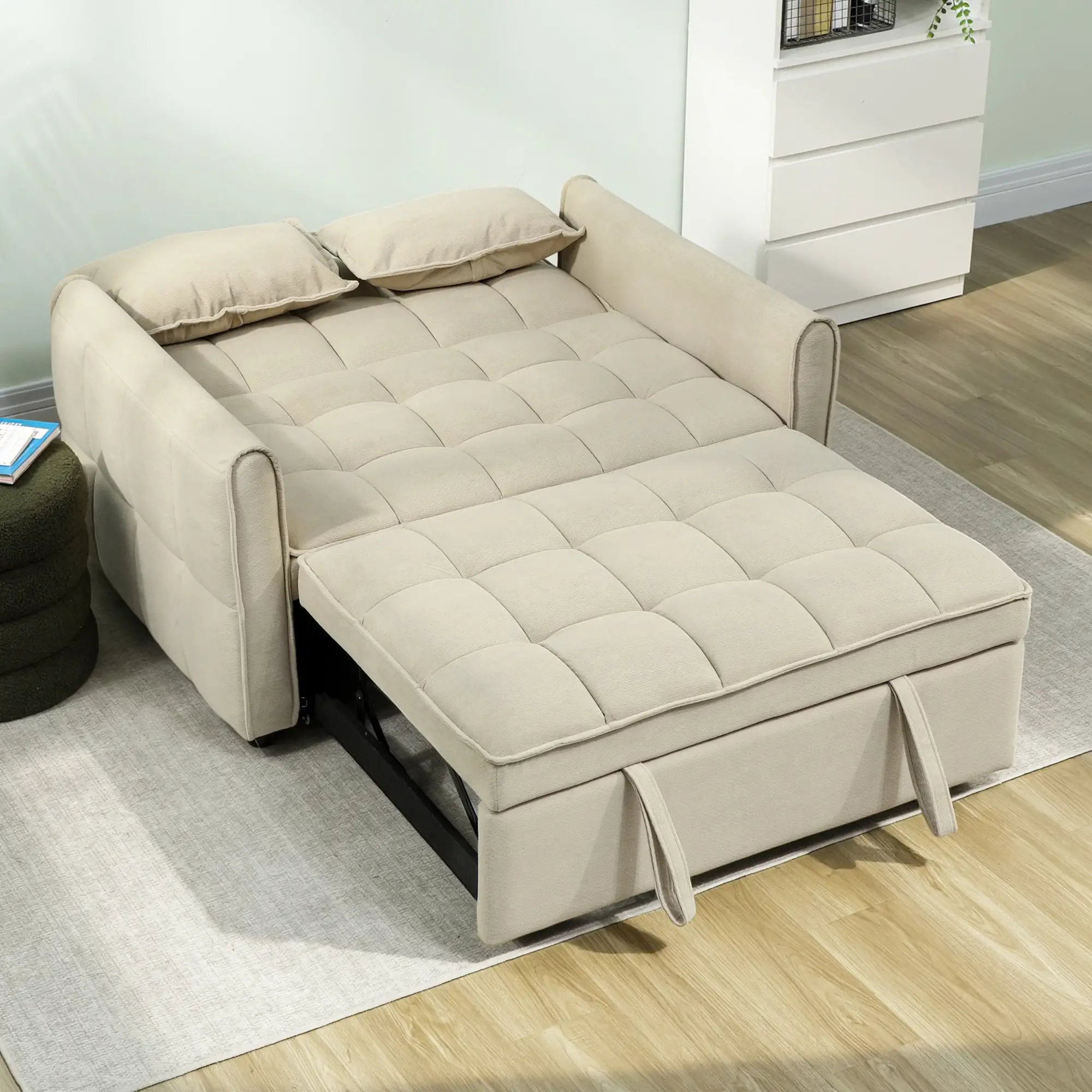 2 Seater Velvet Sofa Bed 124.5 x 86.5 x 88cm - Light Brown - 10