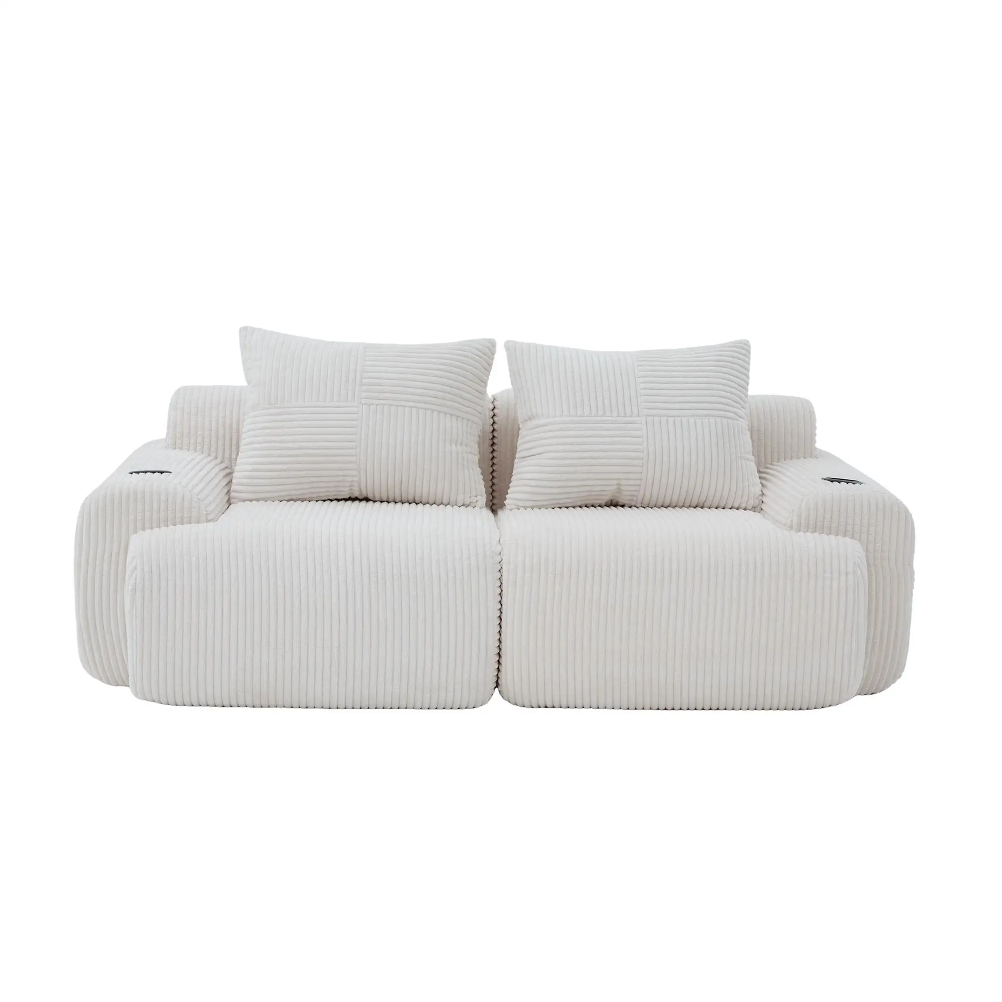 2 Seater Corduroy Sofa 200 x 99 x 80cm - Beige - 2