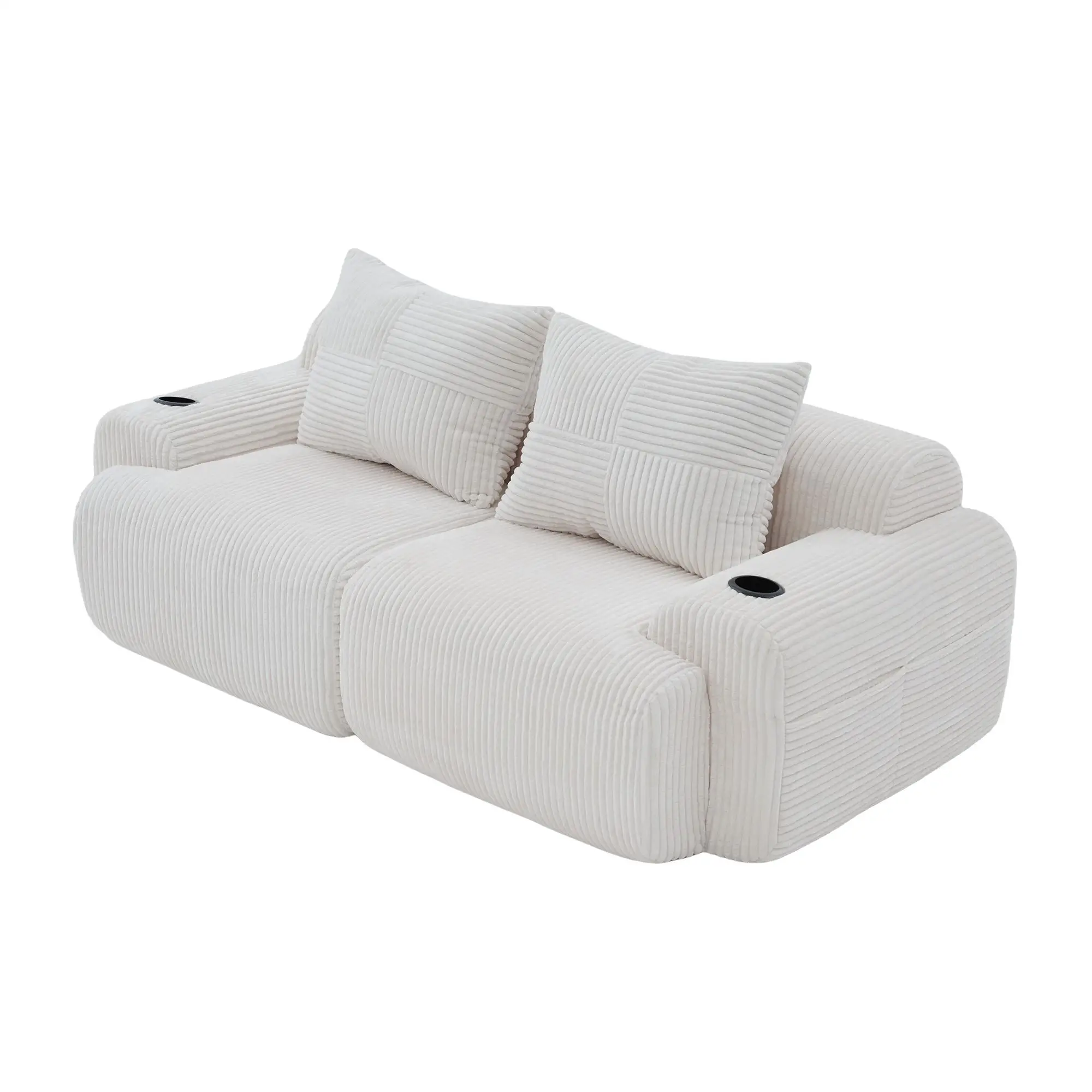 2 Seater Corduroy Sofa 200 x 99 x 80cm - Beige - 11
