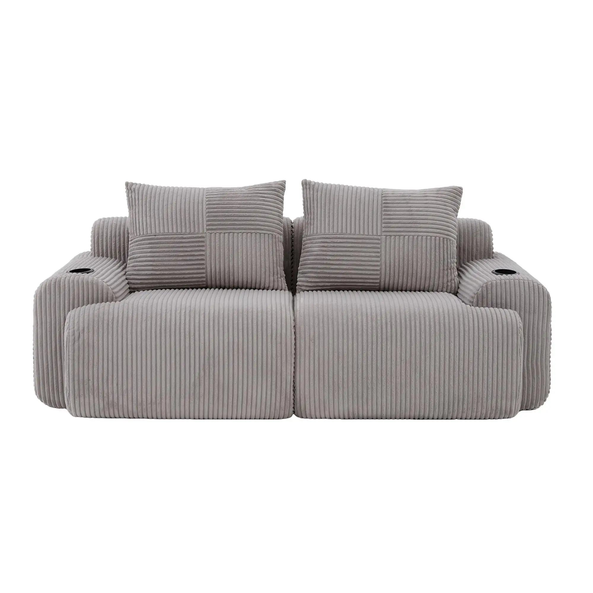 2 Seater Corduroy Sofa 200 x 99 x 80cm - Light Grey - 2
