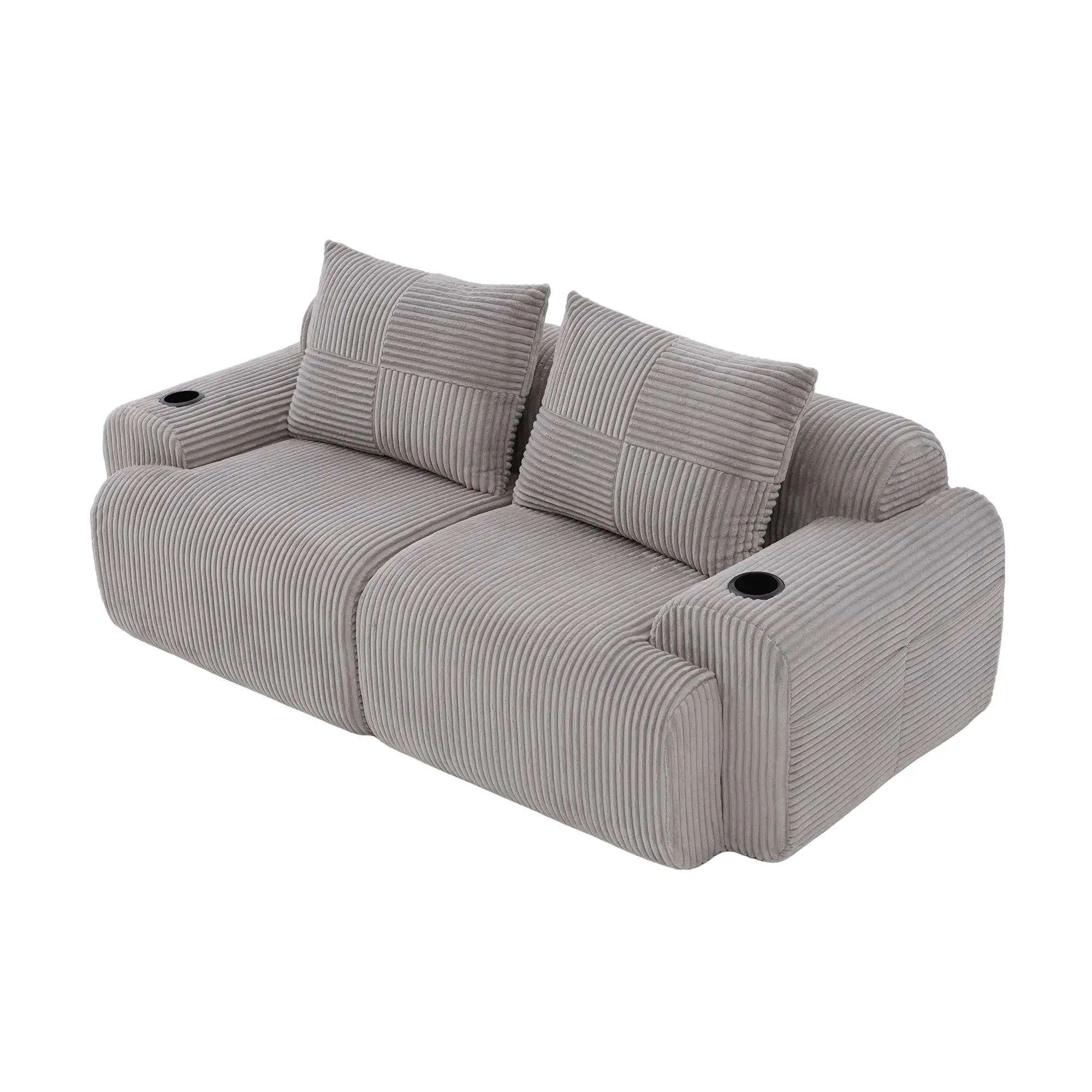 2 Seater Corduroy Sofa 200 x 99 x 80cm - Light Grey - 10