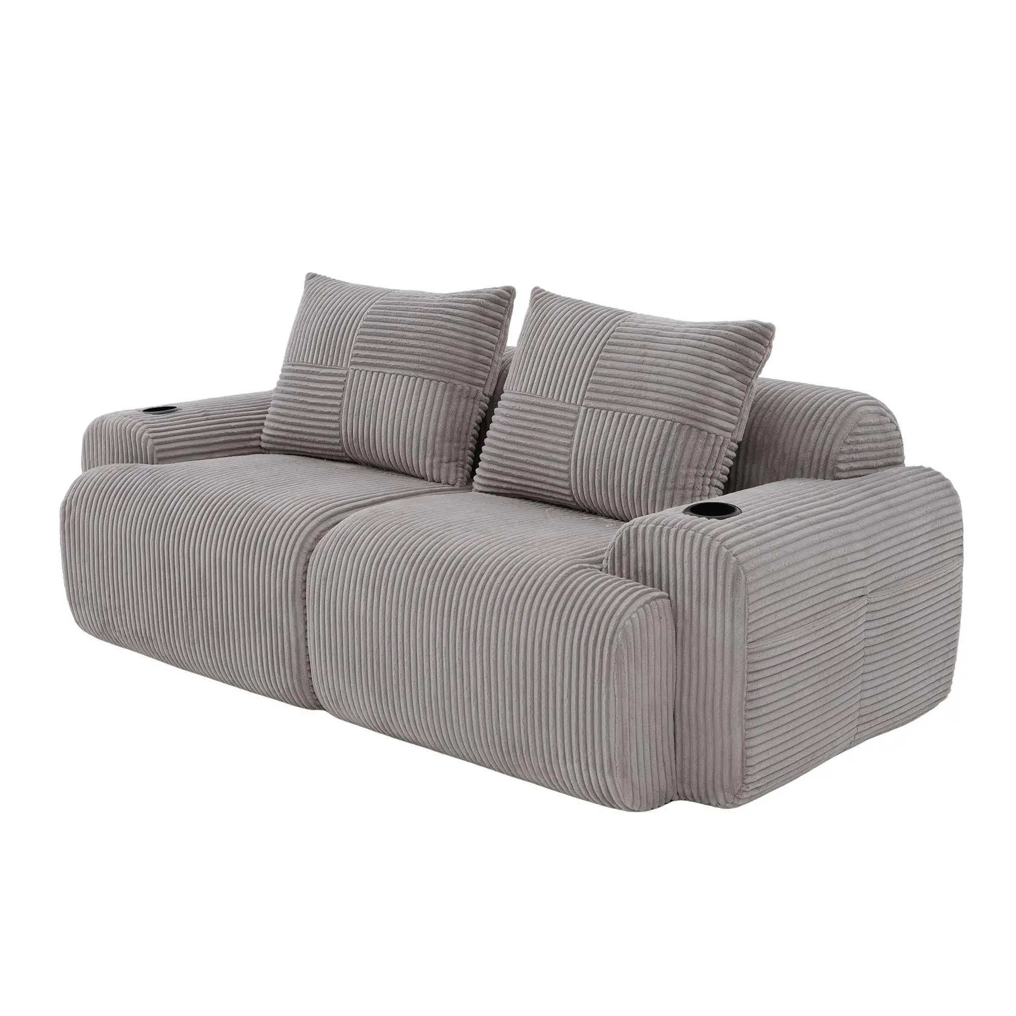 2 Seater Corduroy Sofa 200 x 99 x 80cm - Light Grey - 11