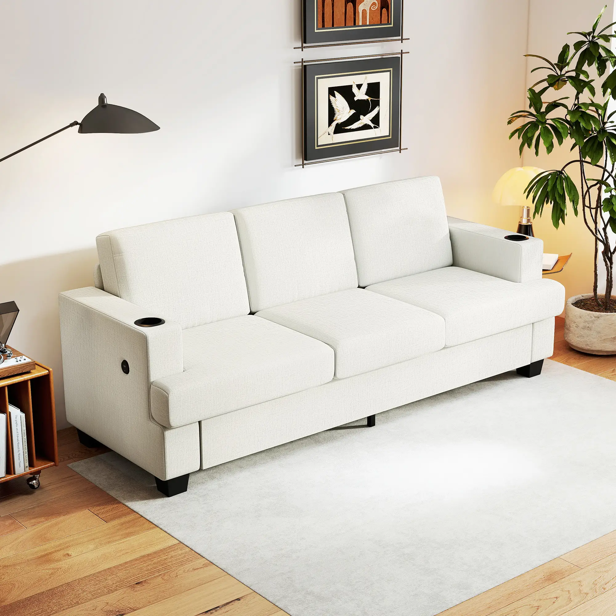 3 Seater Chenille Sofa 213 x 82 x 90cm - Cream White - 10