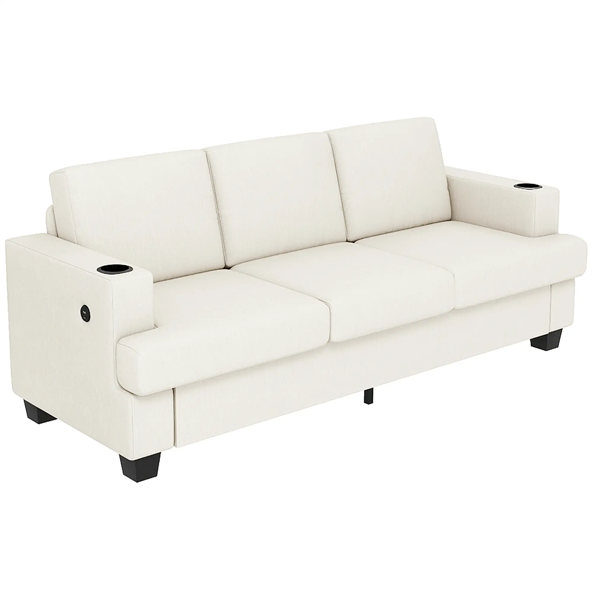 3 Seater Chenille Sofa 213 x 82 x 90cm - Cream White - 11