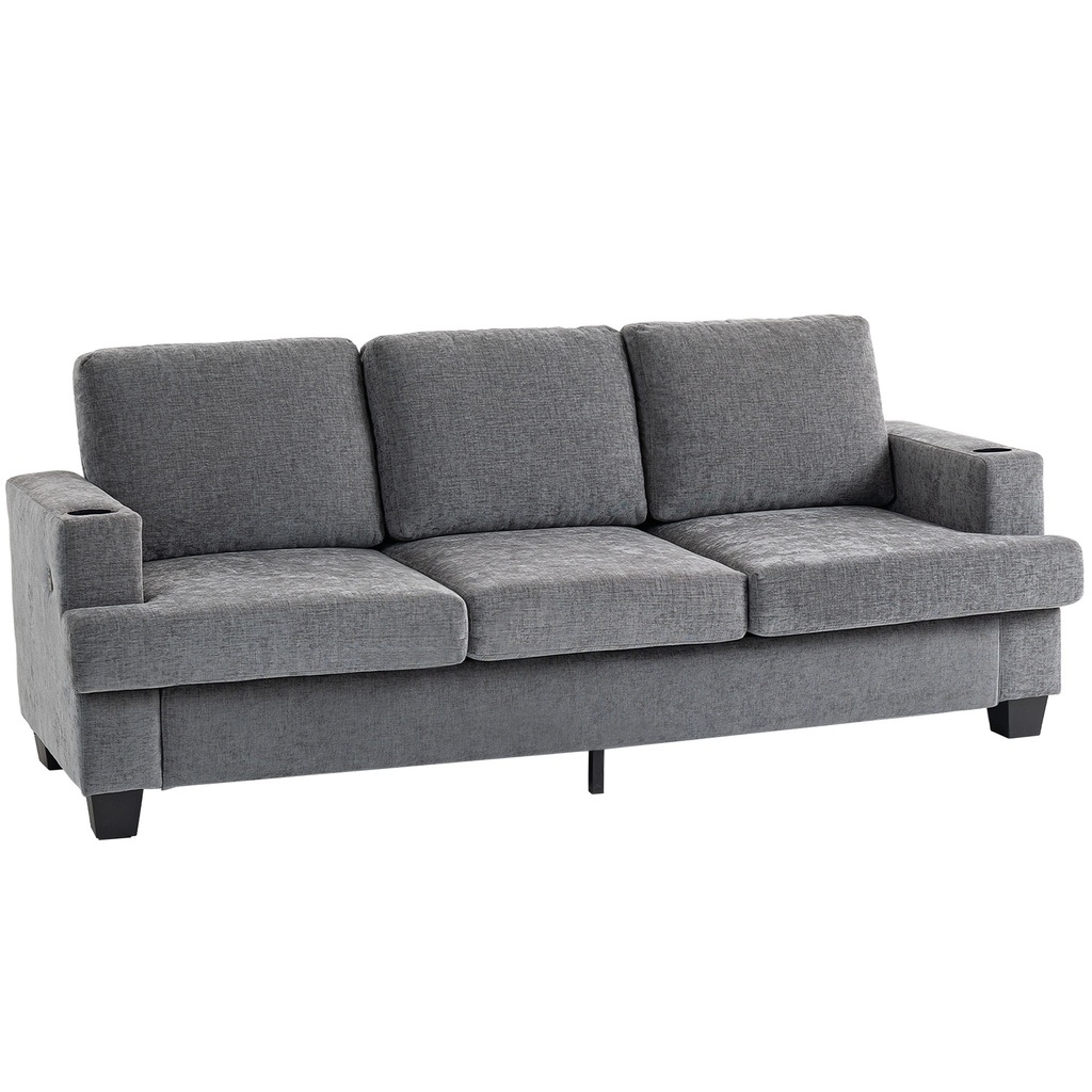 3 Seater Chenille Sofa 213 x 82 x 90cm - Grey - 1