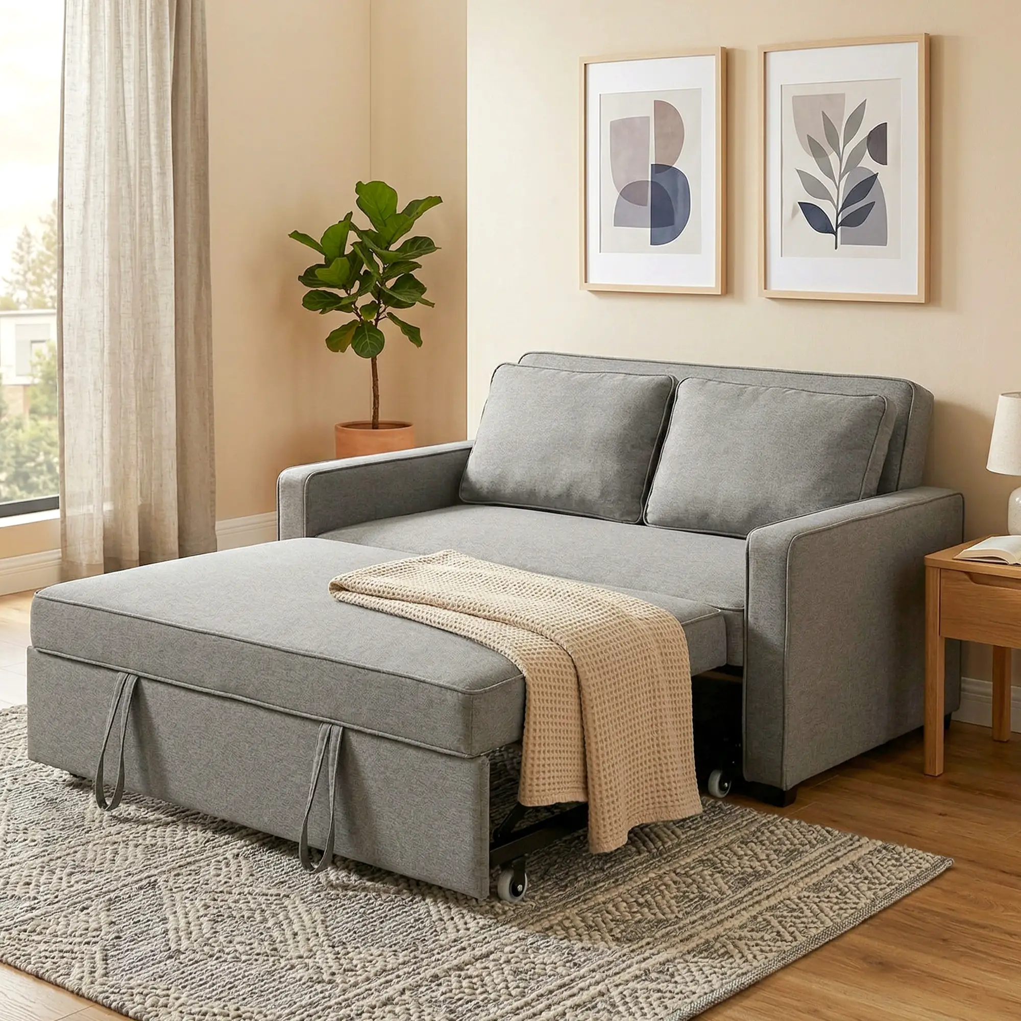 Linen Sofa Bed 148 x 86 x 91.5cm, Grey - Grey - 2