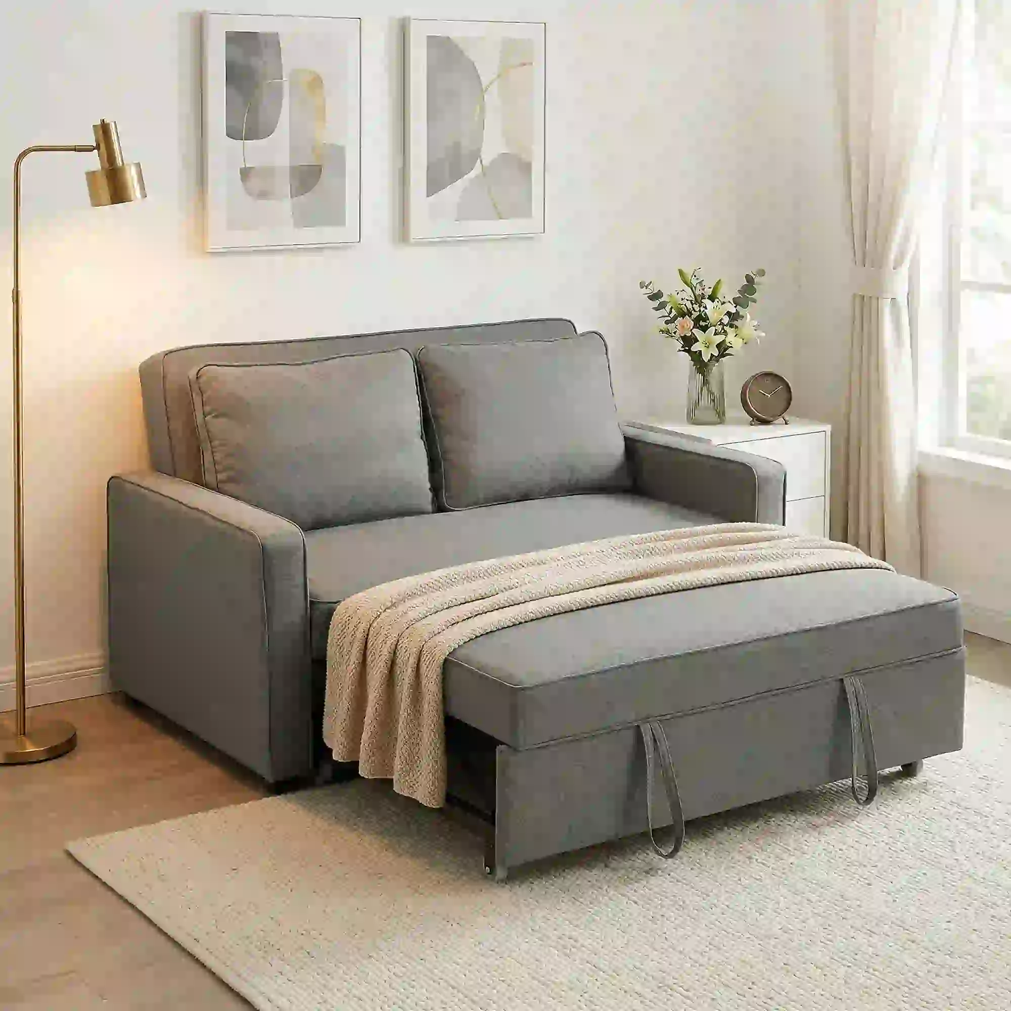Linen Sofa Bed 148 x 86 x 91.5cm, Grey - Grey - 7