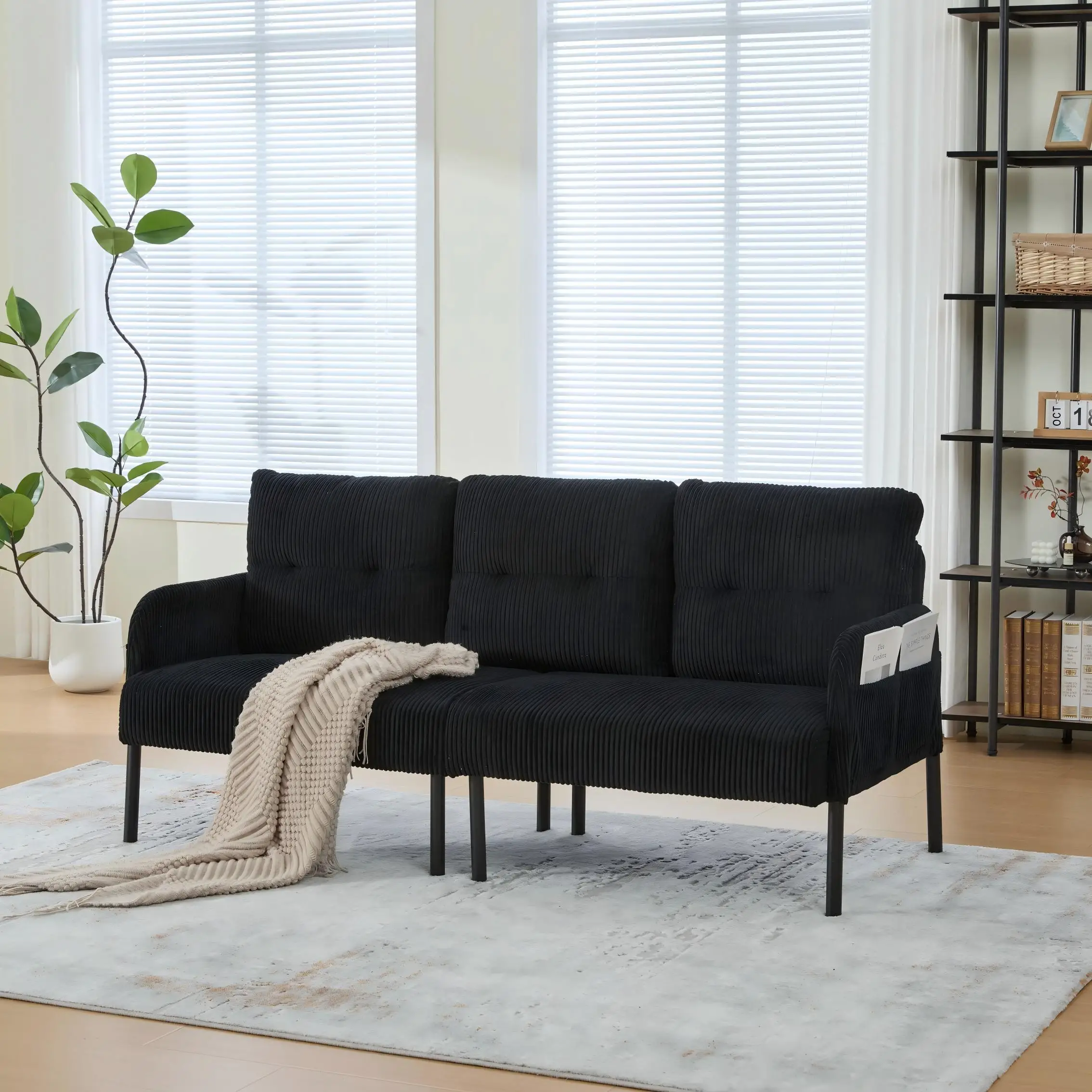Corduroy Sofa 171 x 72 x 80cm - Black - 4
