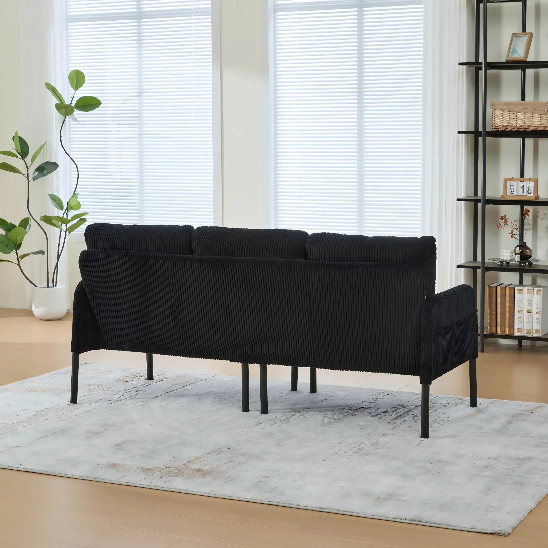 Corduroy Sofa 171 x 72 x 80cm - Black - 5