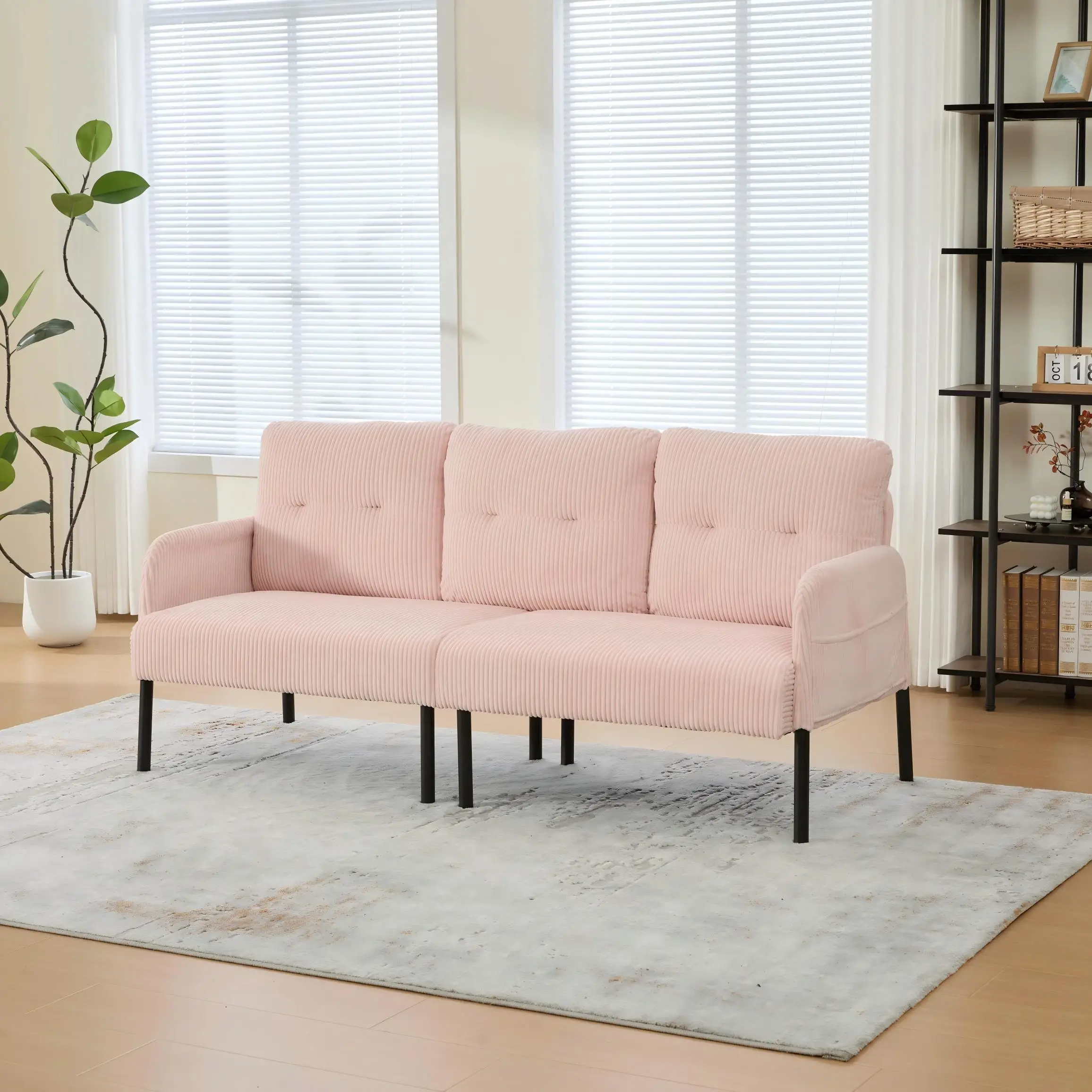 Corduroy Sofa 171 x 72 x 80cm - Pink - 4