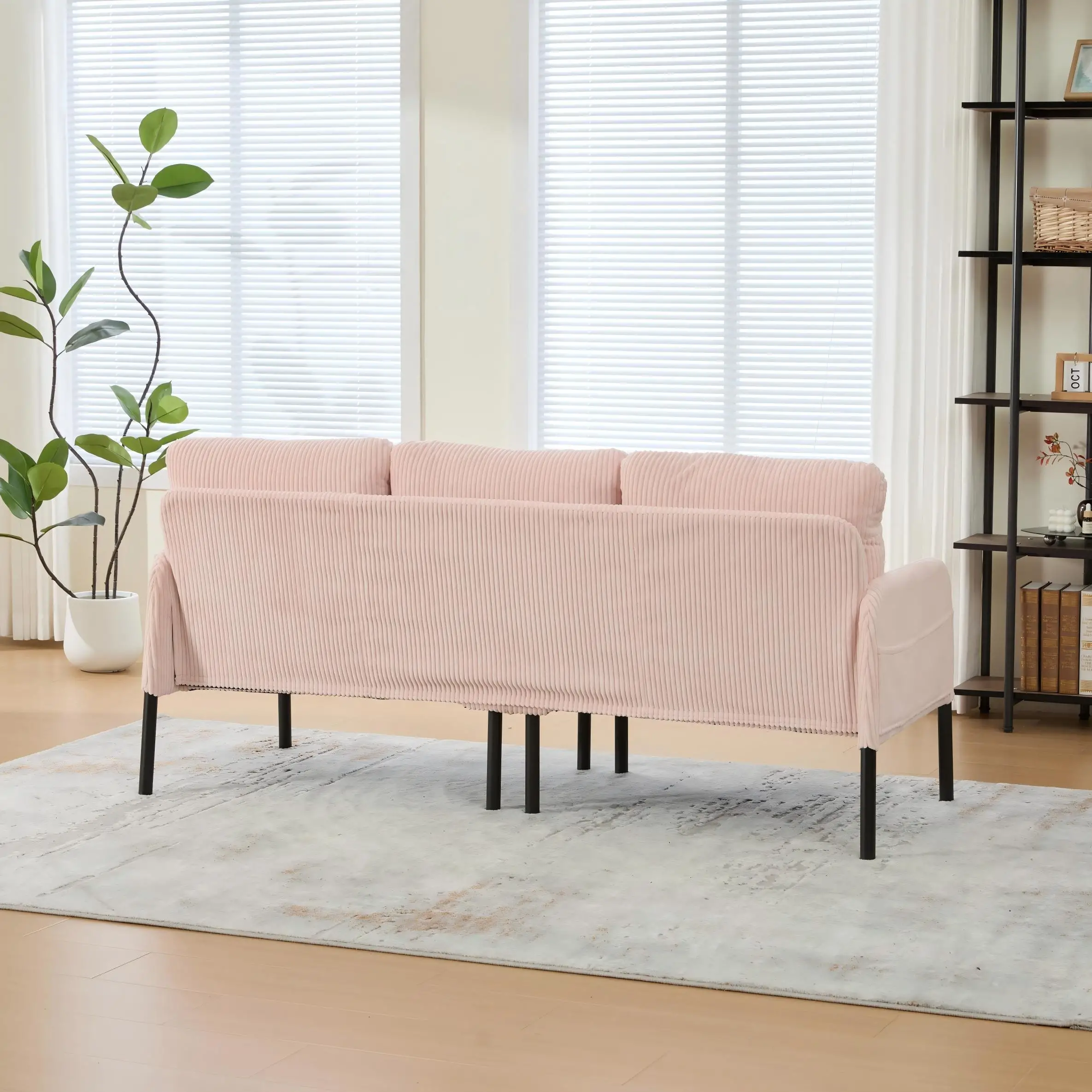 Corduroy Sofa 171 x 72 x 80cm - Pink - 5