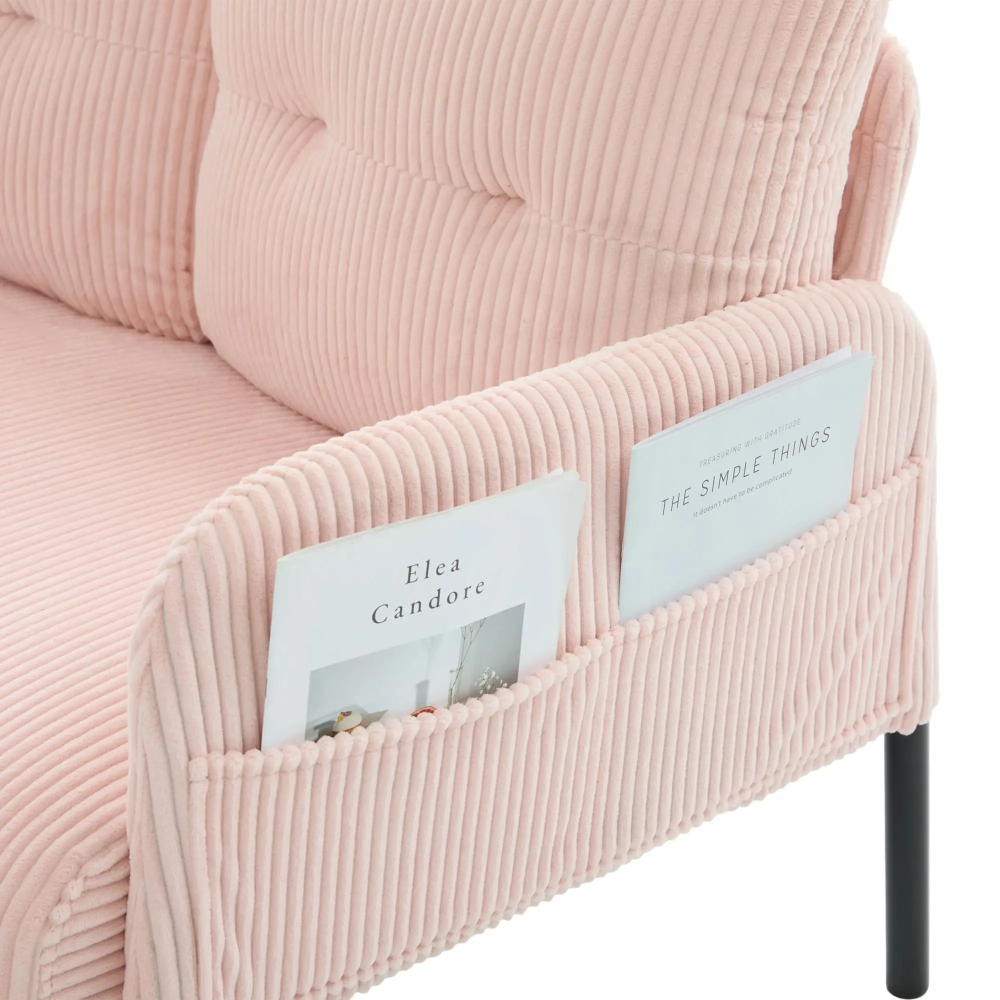 Corduroy Sofa 171 x 72 x 80cm - Pink - 8