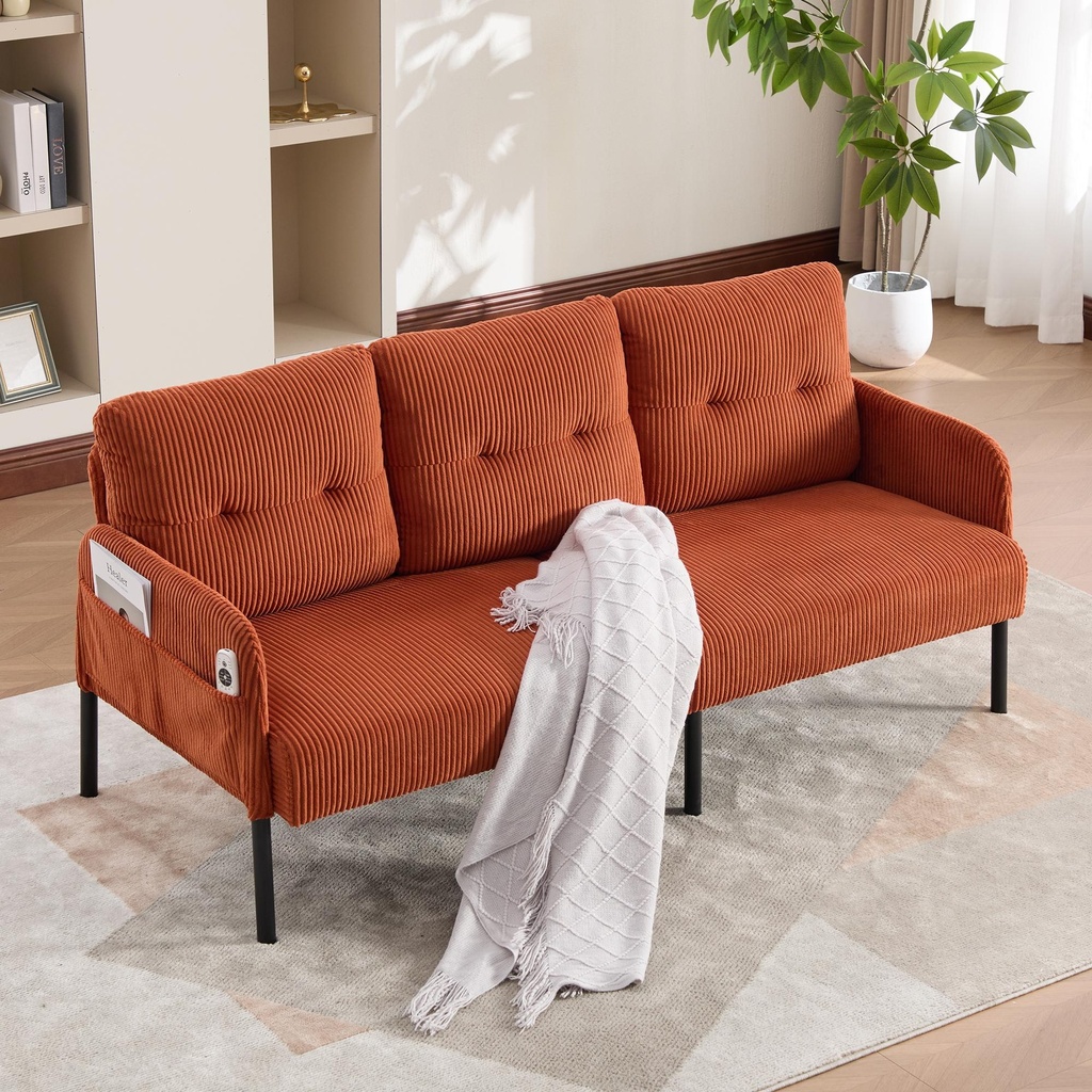 Corduroy Sofa 171 x 72 x 80cm - Orange - 1
