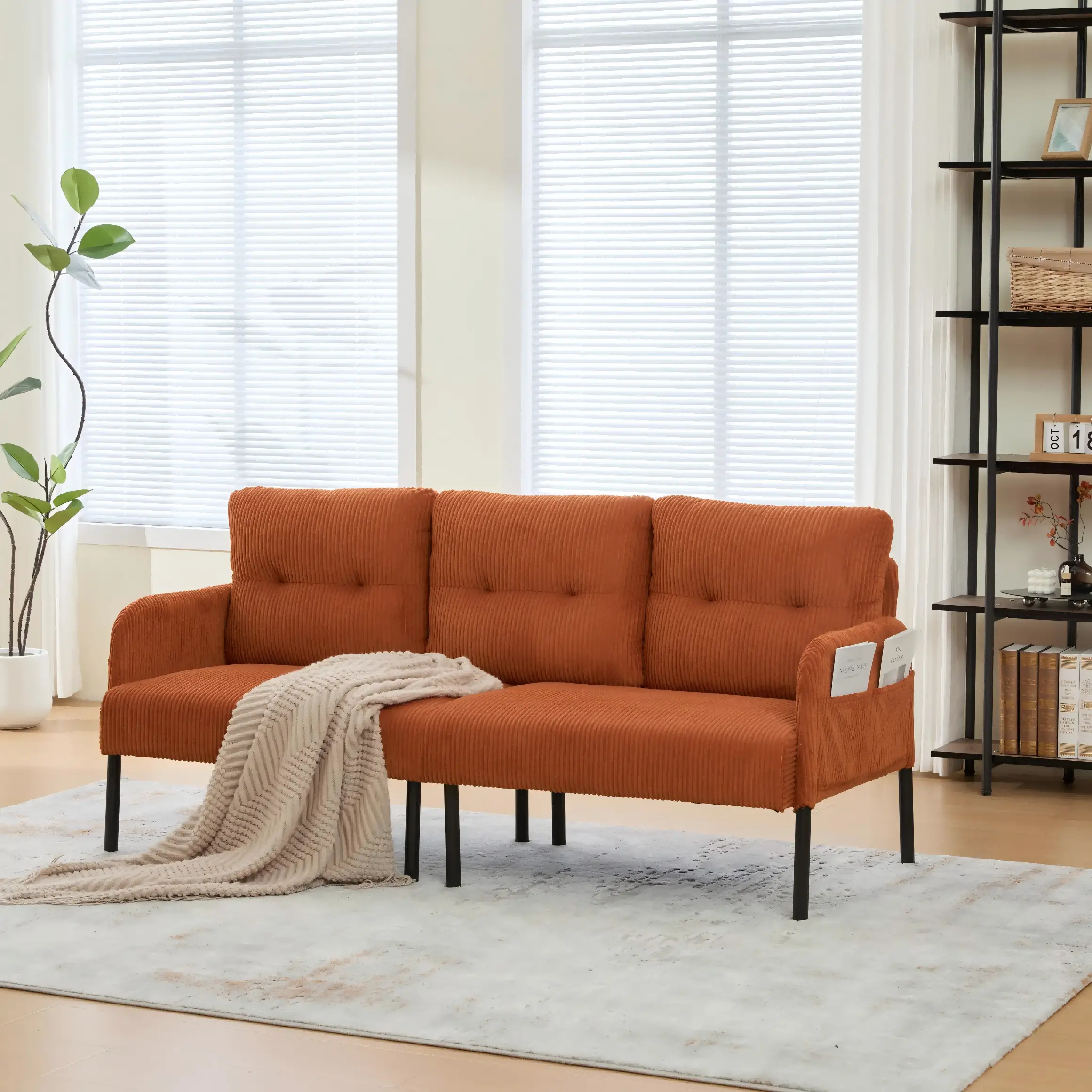 Corduroy Sofa 171 x 72 x 80cm - Orange - 4