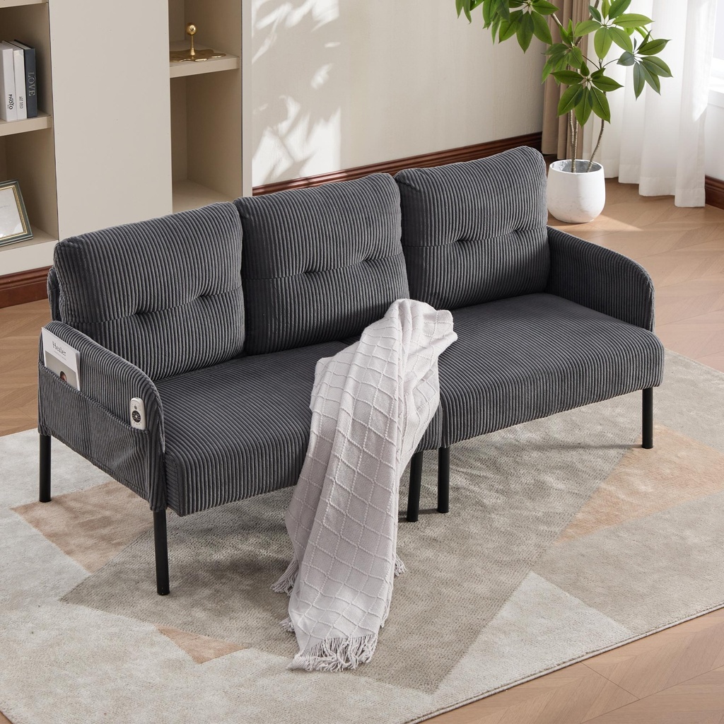Corduroy Sofa 171 x 72 x 80cm - Charcoal Grey - 1