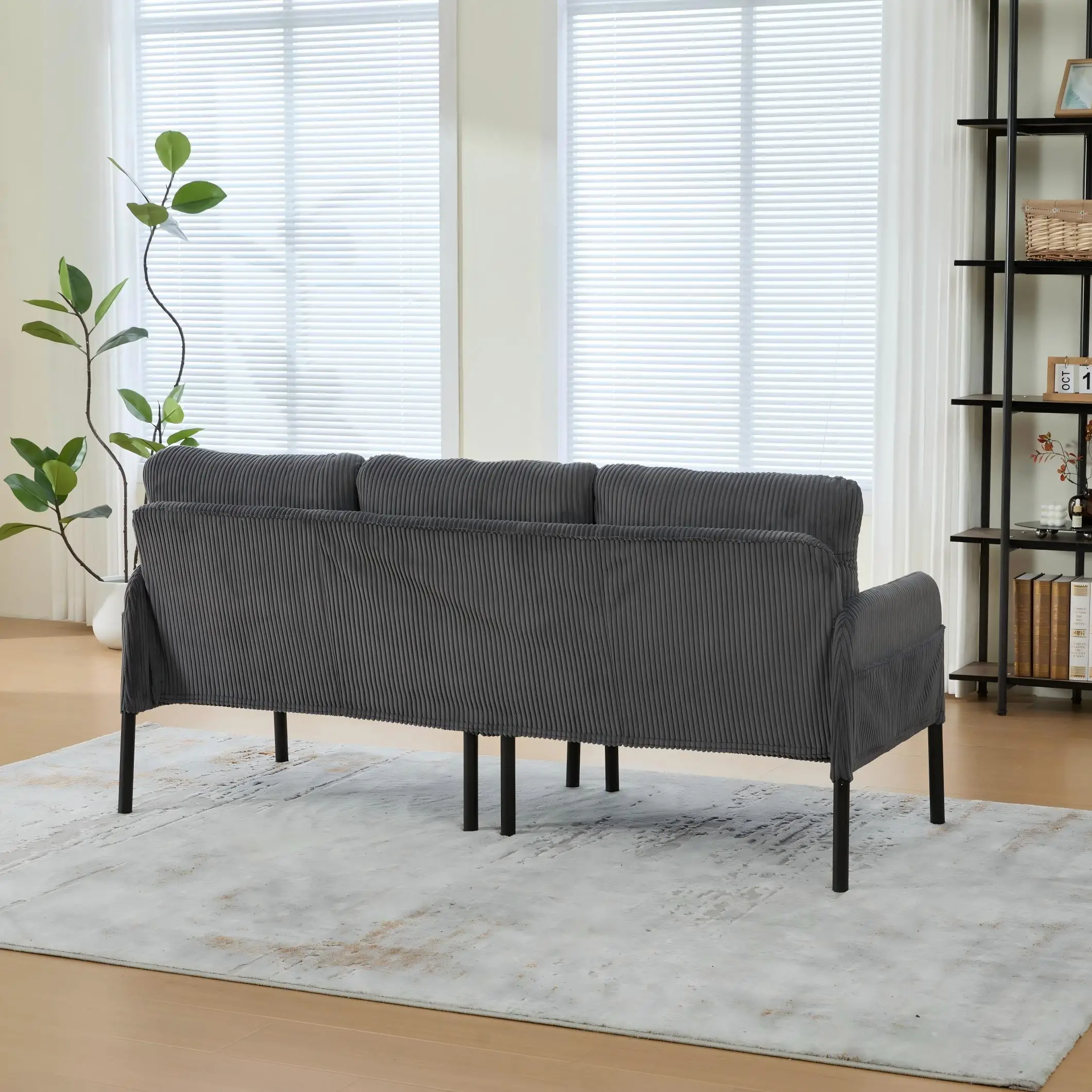 Corduroy Sofa 171 x 72 x 80cm - Charcoal Grey - 5